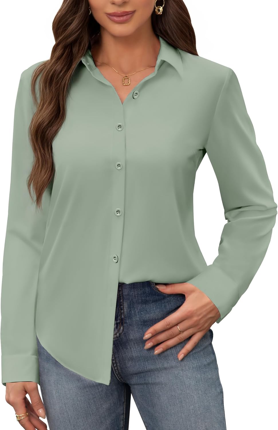 siliteelon Women's Stain Shield Dress Shirts Wrinkle Free Long Sleeve Shirts Solid Work Business Button Down Shirts