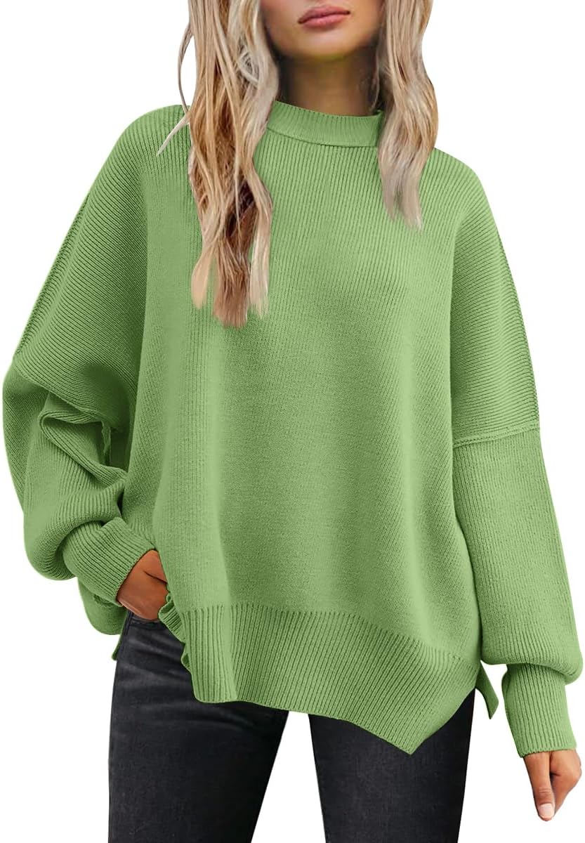 LILLUSORY Women's Oversized Batwing Sweaters 2025 Fall Outfits Trendy Crewneck Knit Side Slit Fashion Pullover Tops