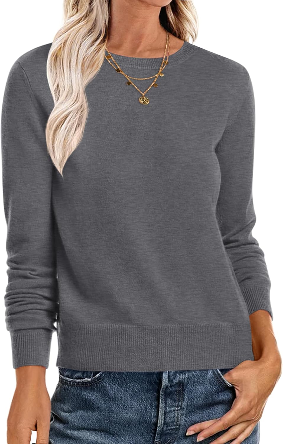 ANRABESS Sweaters for Women Long Sleeve Lightweight Crewneck Soft Basic Knit Loose Fit Pullover Top 2025 Fall Trendy Outfits