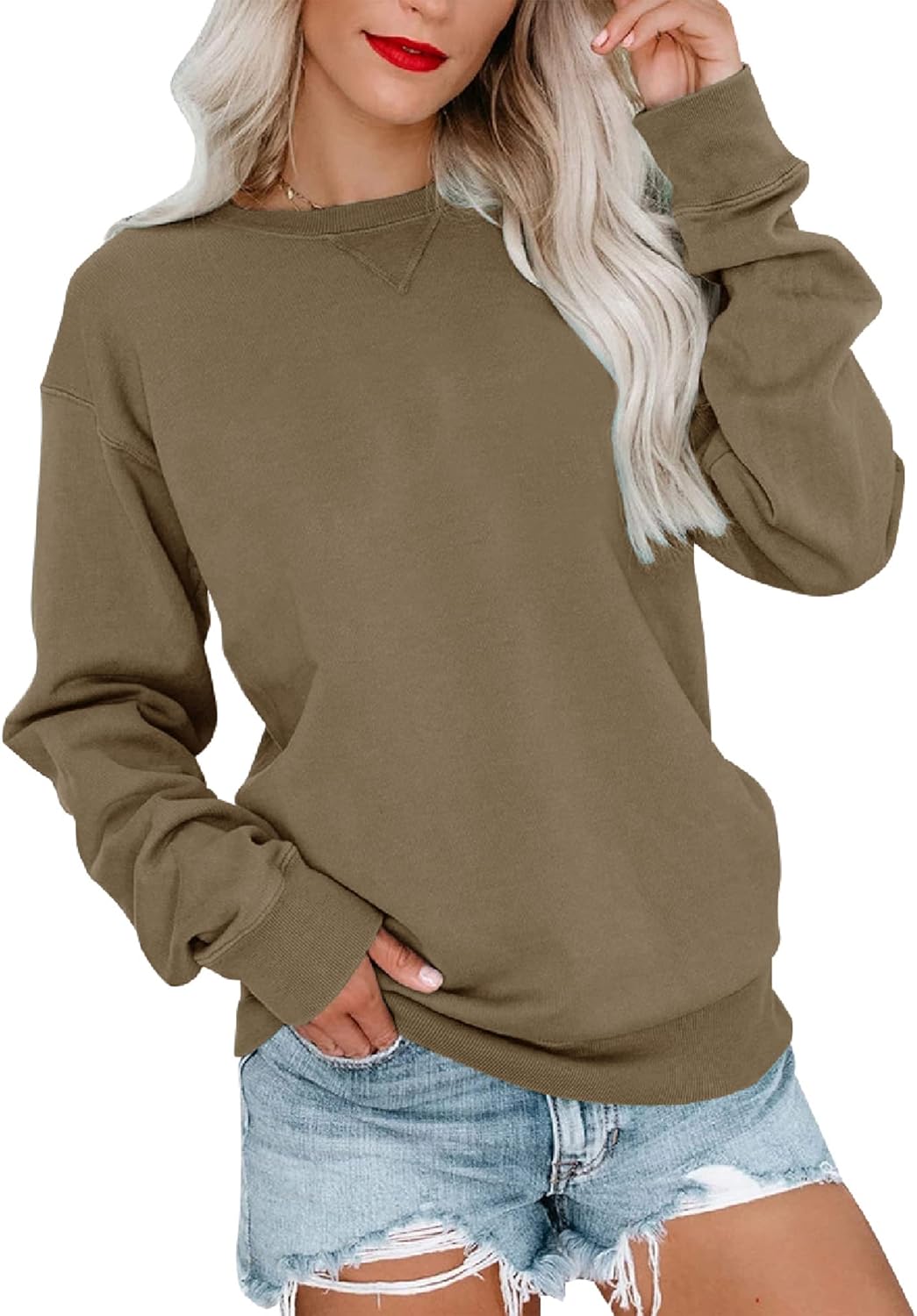 Bingerlily Womens Casual Long Sleeve Sweatshirt Crew Neck Cute Pullover Relaxed Fit Tops