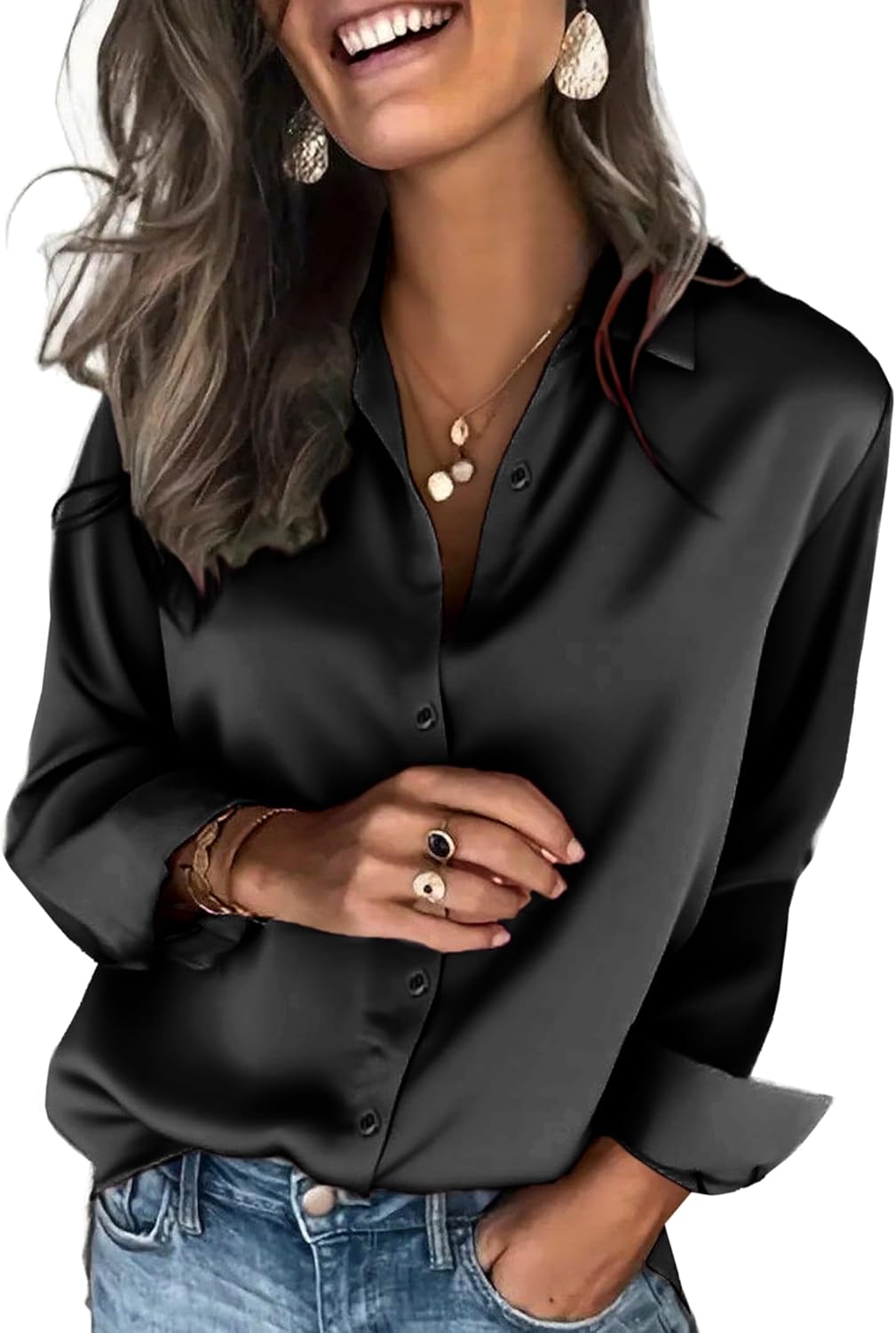 Zeagoo Satin Blouses for Women Silk Button Down Shirts Long Sleeve Business Casual Tops
