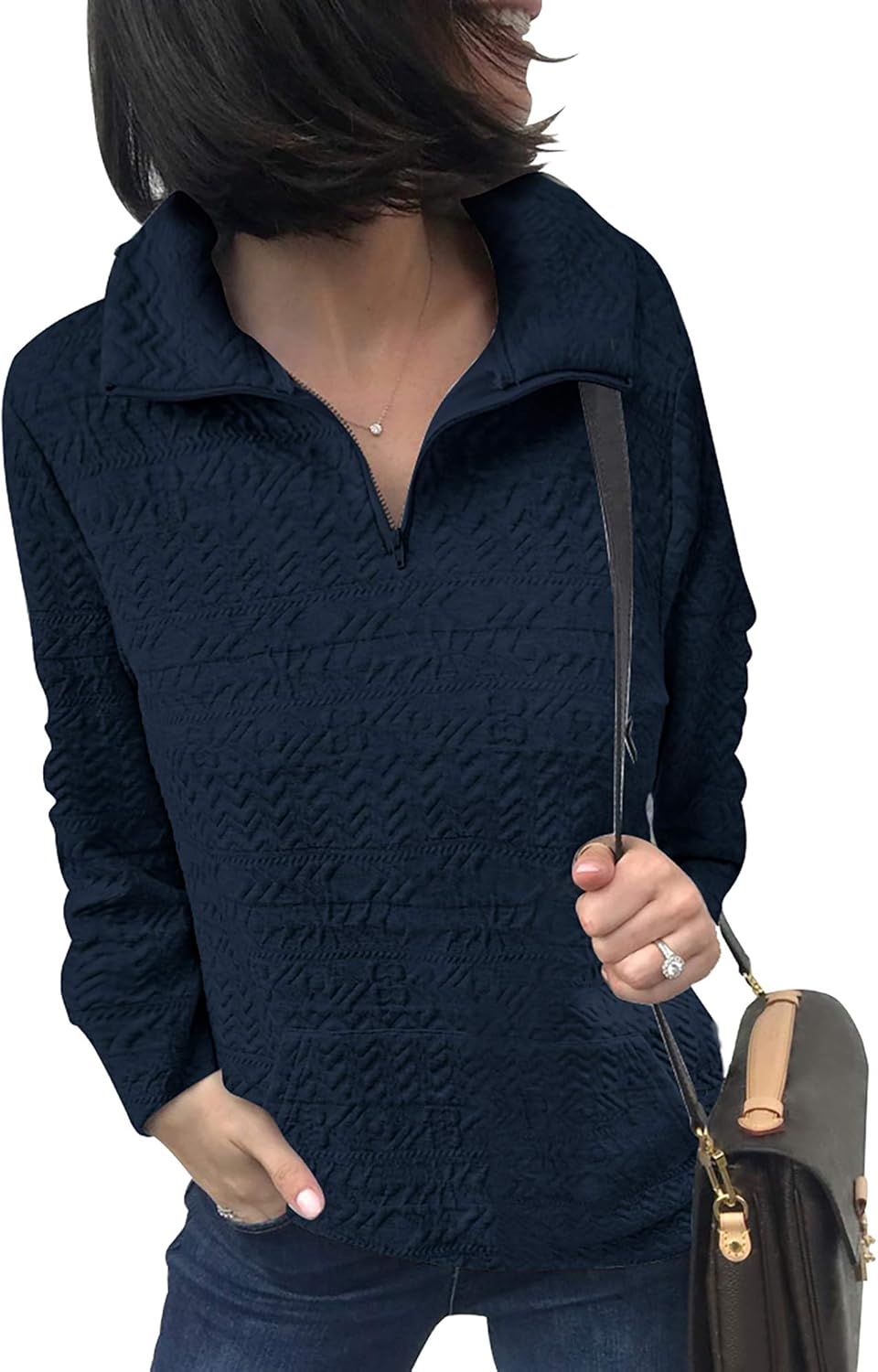 BTFBM Women Fashion Quilted Pattern Lightweight Zipper Long Sleeve Plain Casual Ladies Sweatshirts Pullovers Shirts Tops