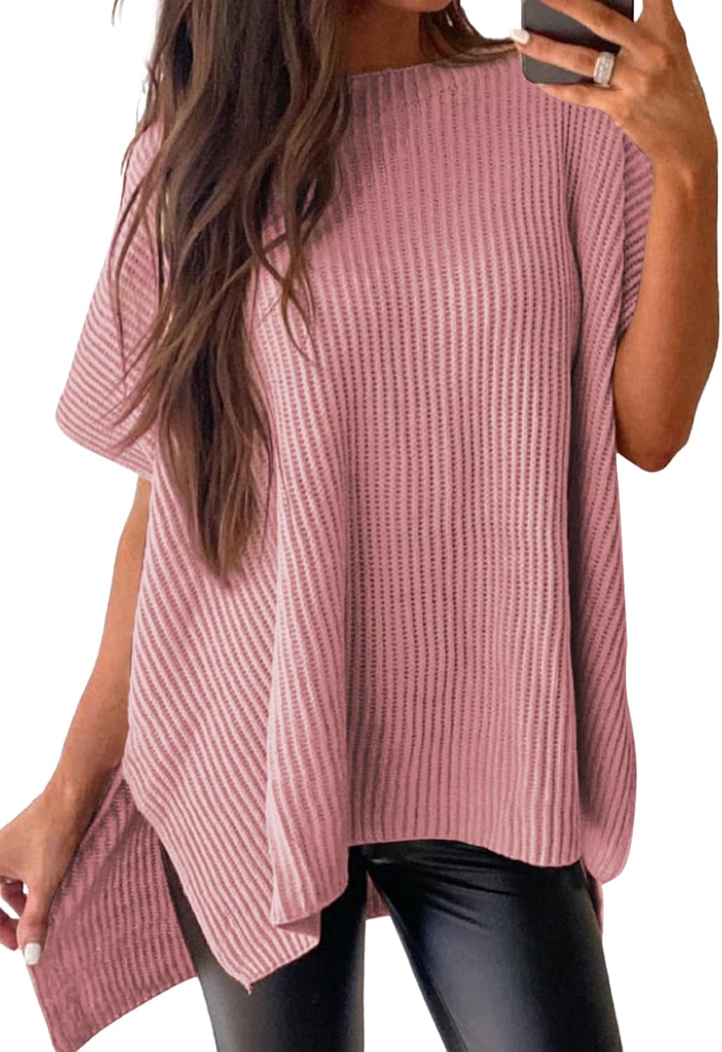 SHEWIN Womens Tops Crewneck Short Sleeve Sweater Causal Tunic Tops Lightweight Summer Sweaters for Women