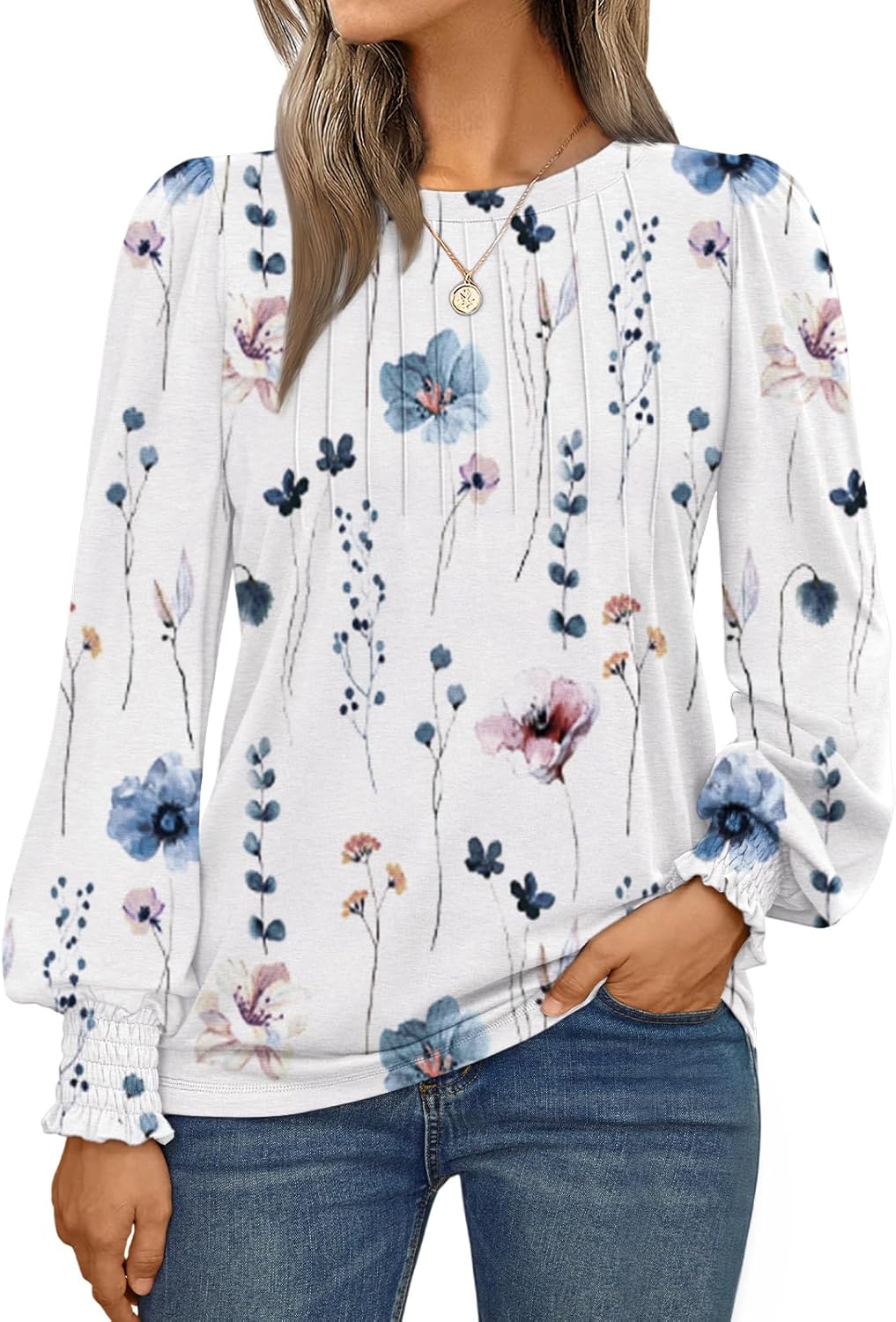 AUTOMET Long Sleeve Shirts Womens Pleated Business Casual Blouses with Smocked Cuffs