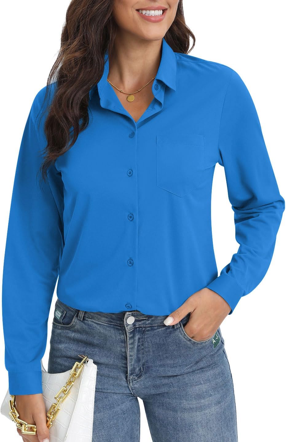COUXILY Soft Wrinkle-Free Button Down Stretch Shirts for Women, Breathable Moisture-Wicking Casual Work Dress Tops