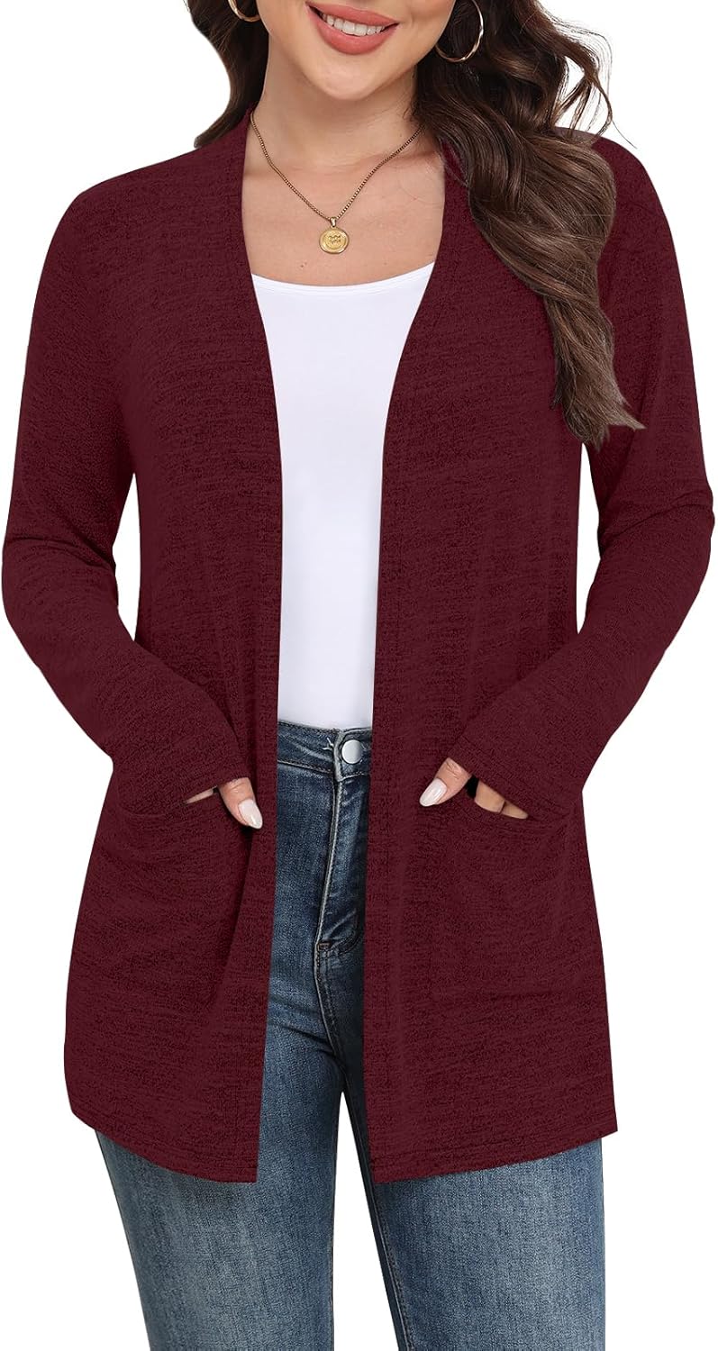 Yincro Womens Lightweight Cardigan Long Sleeve Open Front Casual Sweater Cardigans with Pockets
