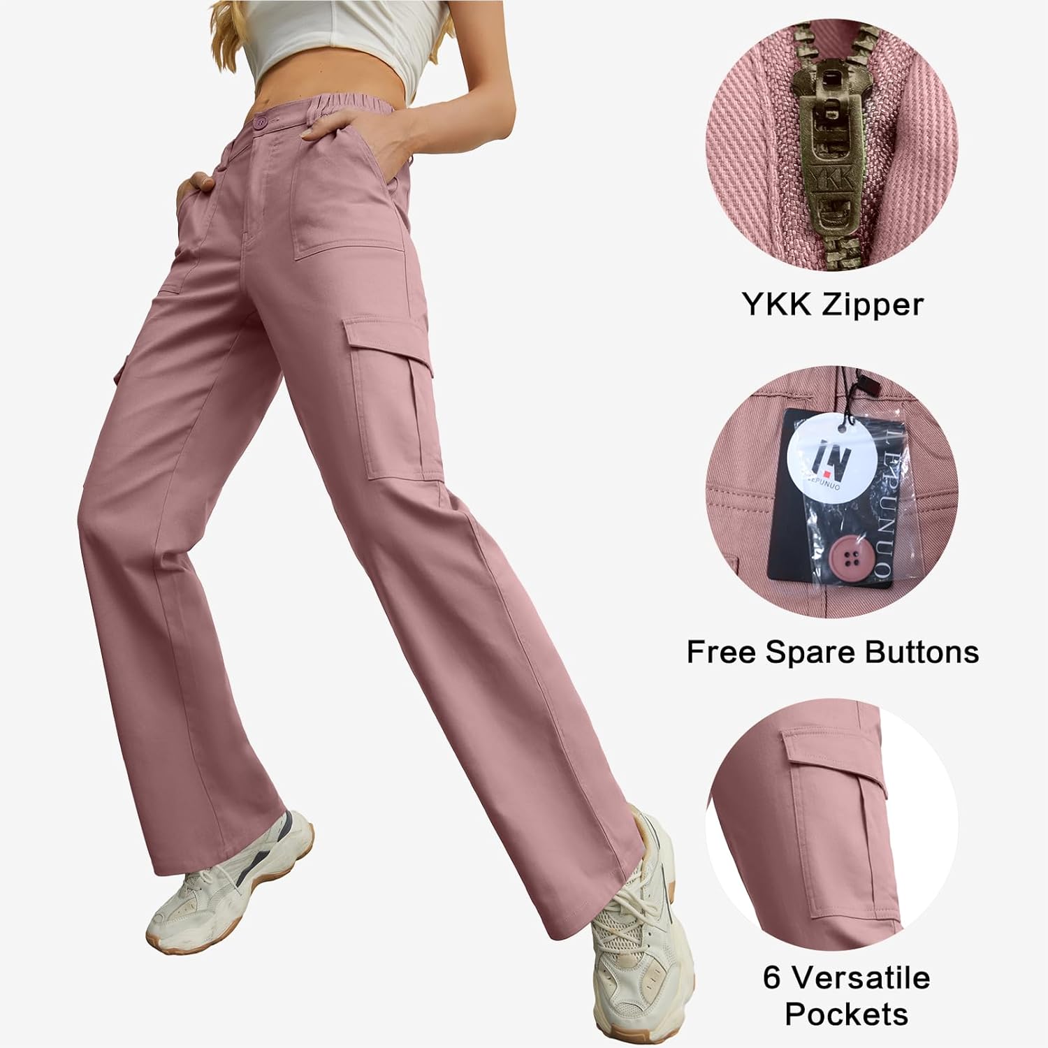 Lepunuo Cargo Pants for Women High Waisted Casual Pants Baggy Stretchy Wide Leg Y2K Streetwear with 6 Pockets