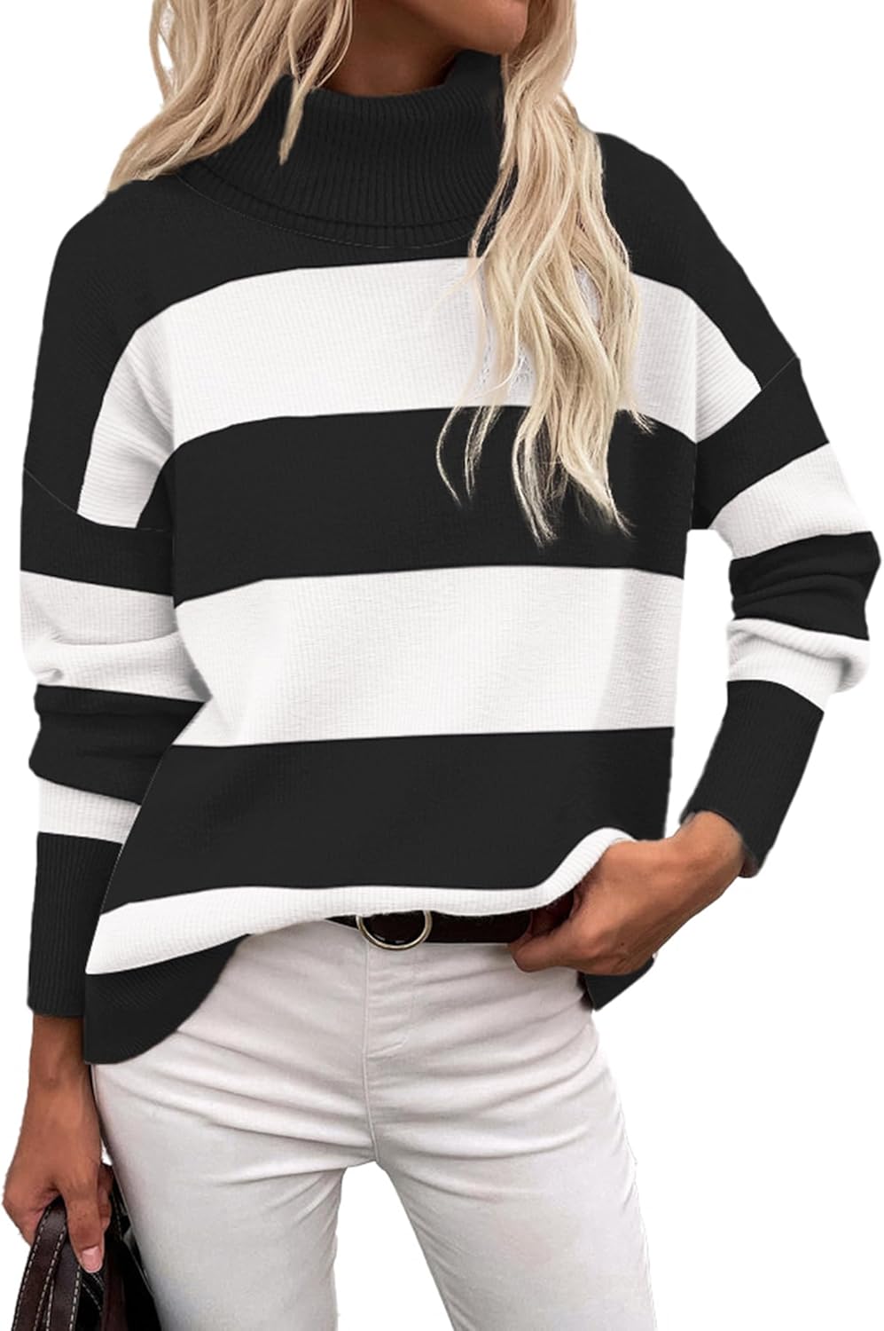 Zeagoo Women's Turtleneck Sweater 2025 Fall Winter Chunky Knitted Pullover High Low Hem Trendy Basic Jumper Top