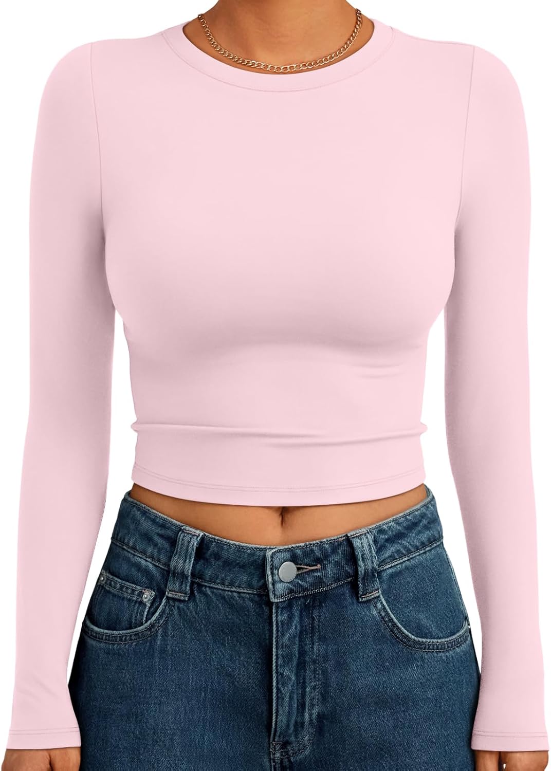 Trendy Queen Womens Long Sleeve Crop Tops Basic Slim Fitted Shirts Fashion 2025 Going Out Y2k Tops Teen Girl Clothes