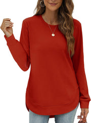 OFEEFAN Womens Sweatshirt Crewneck Long Sleeve Shirts High Low Tops Curved Hem
