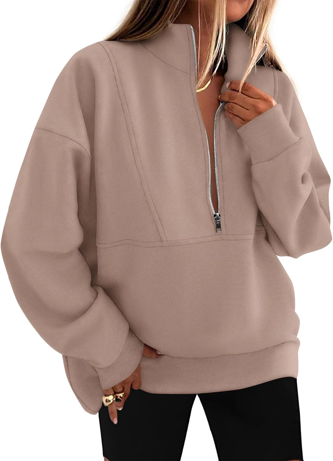 KIRUNDO Sweatshirt for Women 2025 Fall Half Zip Pullover Oversized Fleece Mock Neck Hoodies Fashion Outfits Winter Clothing