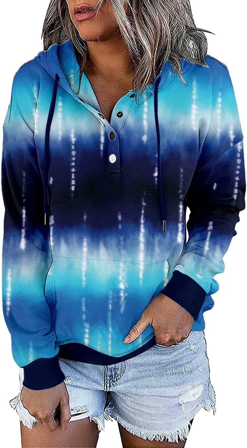 VIEACTIVEWEAR Hoodie for Women Tie Dye Sweatshirt Button Down Tops Casual Long Sleeve Oversize Pullover