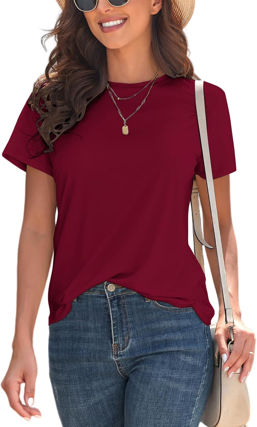 KevaMolly Basic T Shirts for Women UPF 50+ Short Sleeve Casual Summer Tops Trendy Solid Loose Fit Tshirt