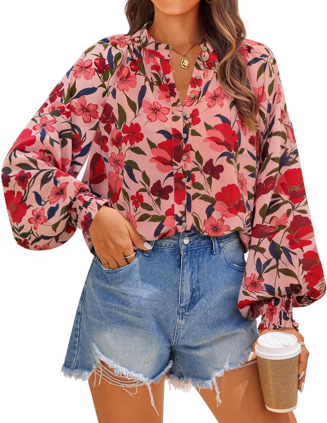 ZESICA Women's Floral Print Blouse 2025 Long Sleeve Button Down Casual Fall Boho Oversized Tops Shirts