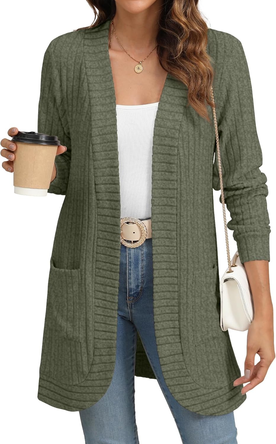 Women Long Sleeve Open Front Cardigan Casual Lightweight Long Cardigans Loose Knit Outwear with Pockets