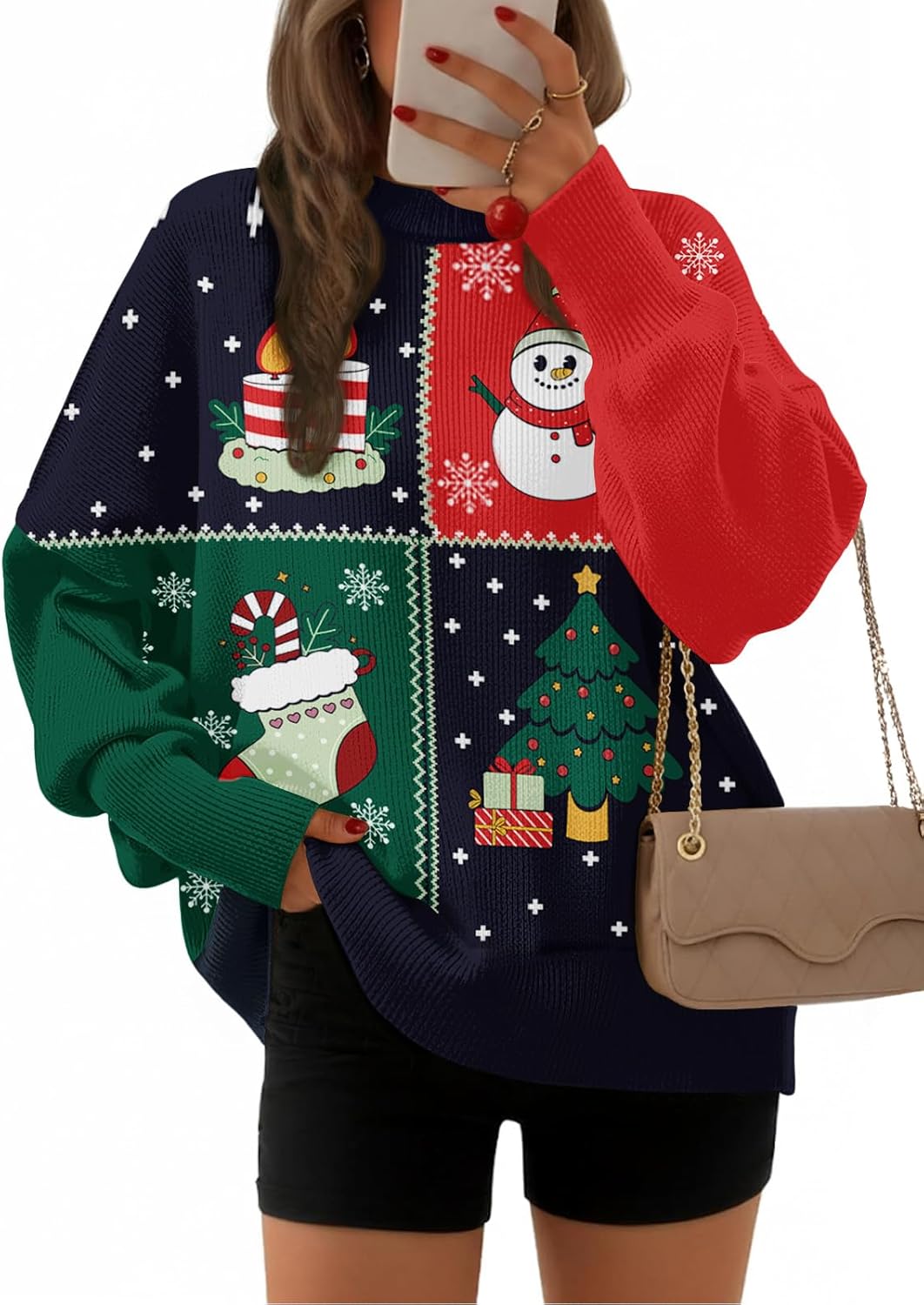 EFAN Women's Oversized Sweaters 2025 Fall Crewneck Batwing Sleeve Pullover Sweaters