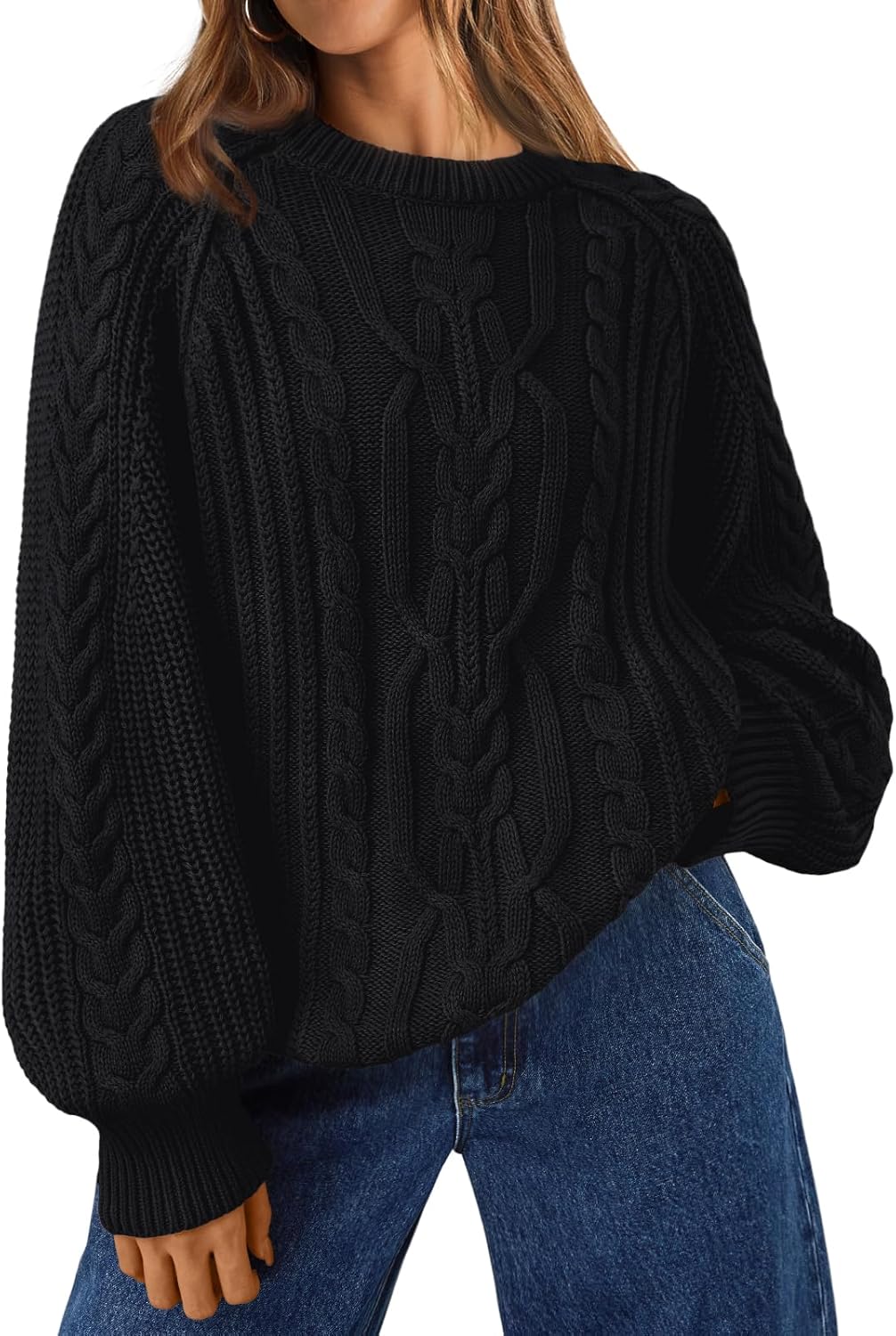 Trendy Queen Women's Oversized Cable Knit Crewneck Fall Pullover Sweaters