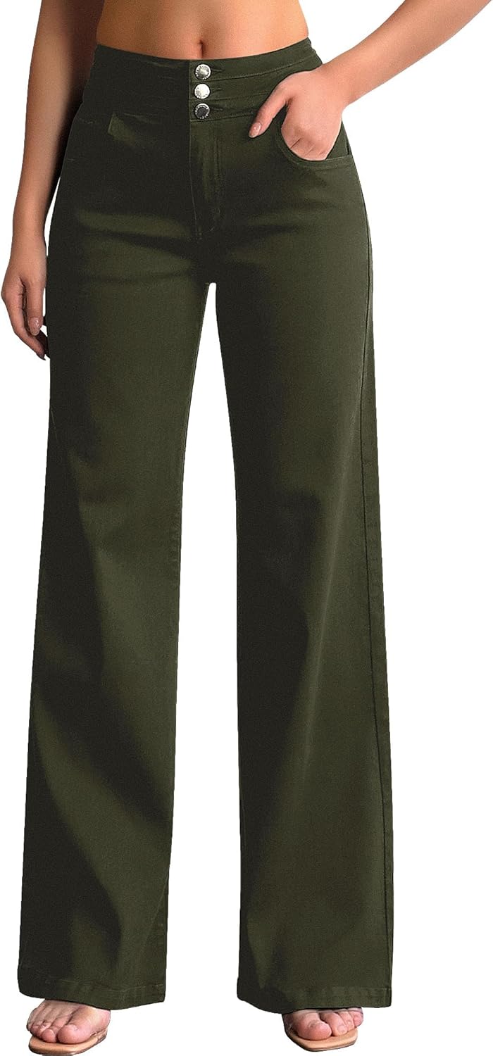 roswear Women's Wide Leg Jeans Casual High Waisted Stretch Baggy Loose Denim Pants