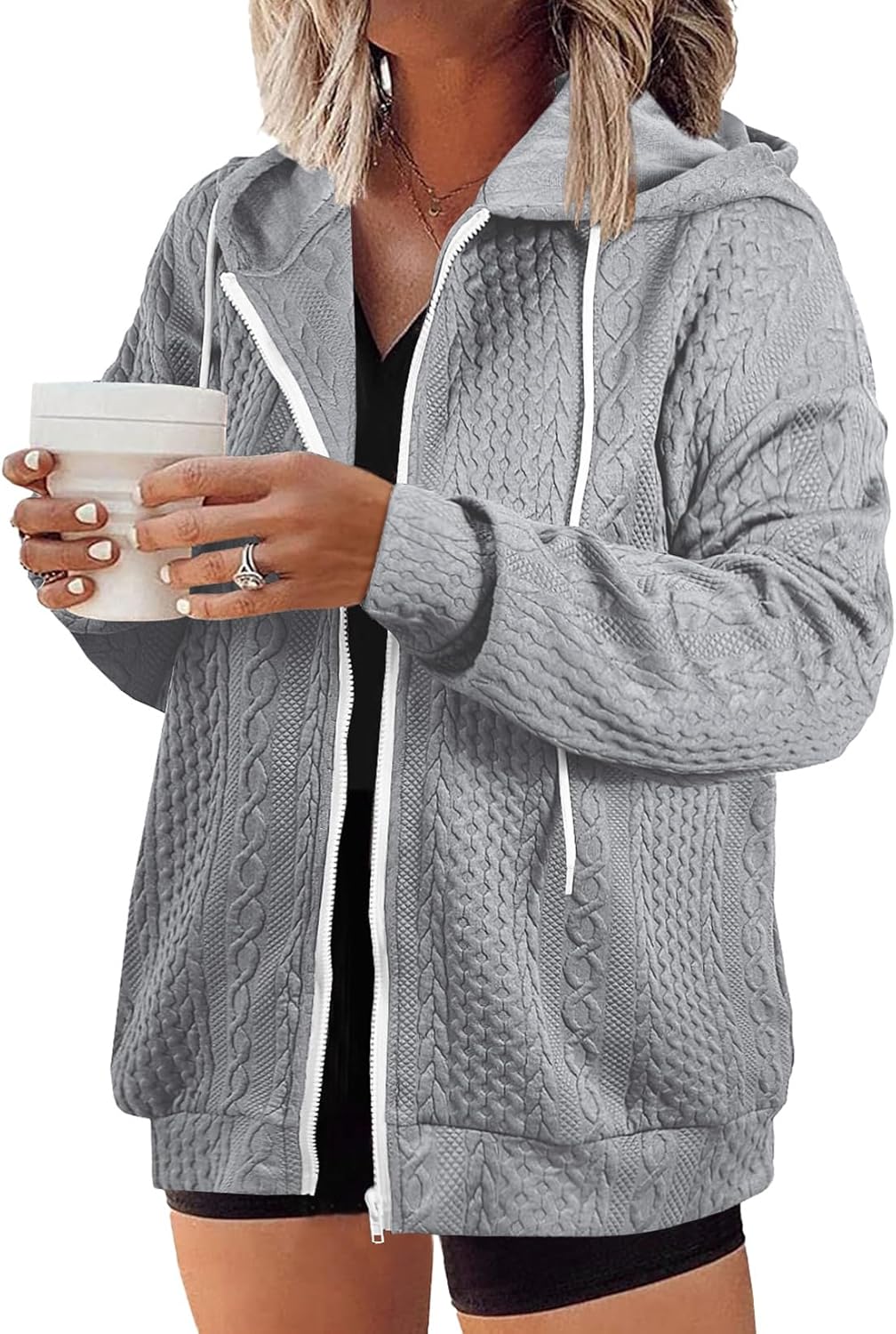 Eytino Womens Plus Size Hoodies Sweatshirt Long Sleeve Zip Up Drawstring Jacket Coat Outwear with Pocket(1X-5X)