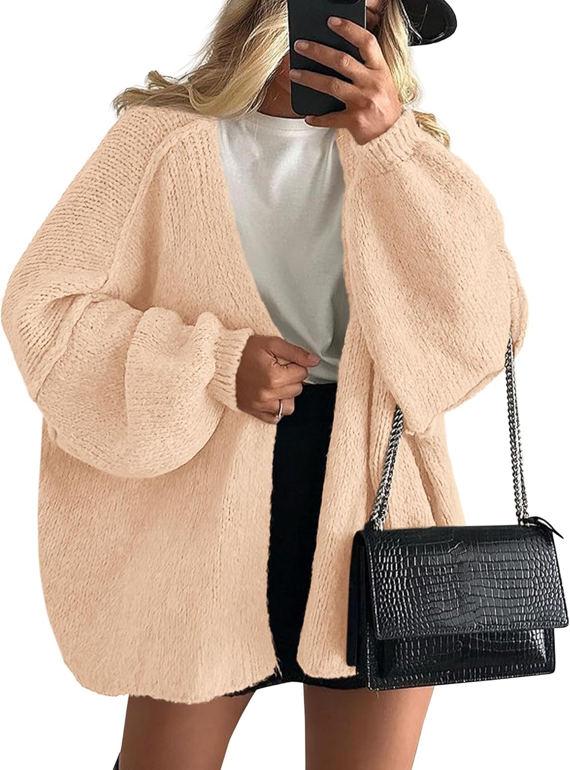 PRETTYGARDEN Womens Oversized Cardigan Sweaters 2025 Fall Long Lantern Sleeve Knit Open Front Lightweight Sweater