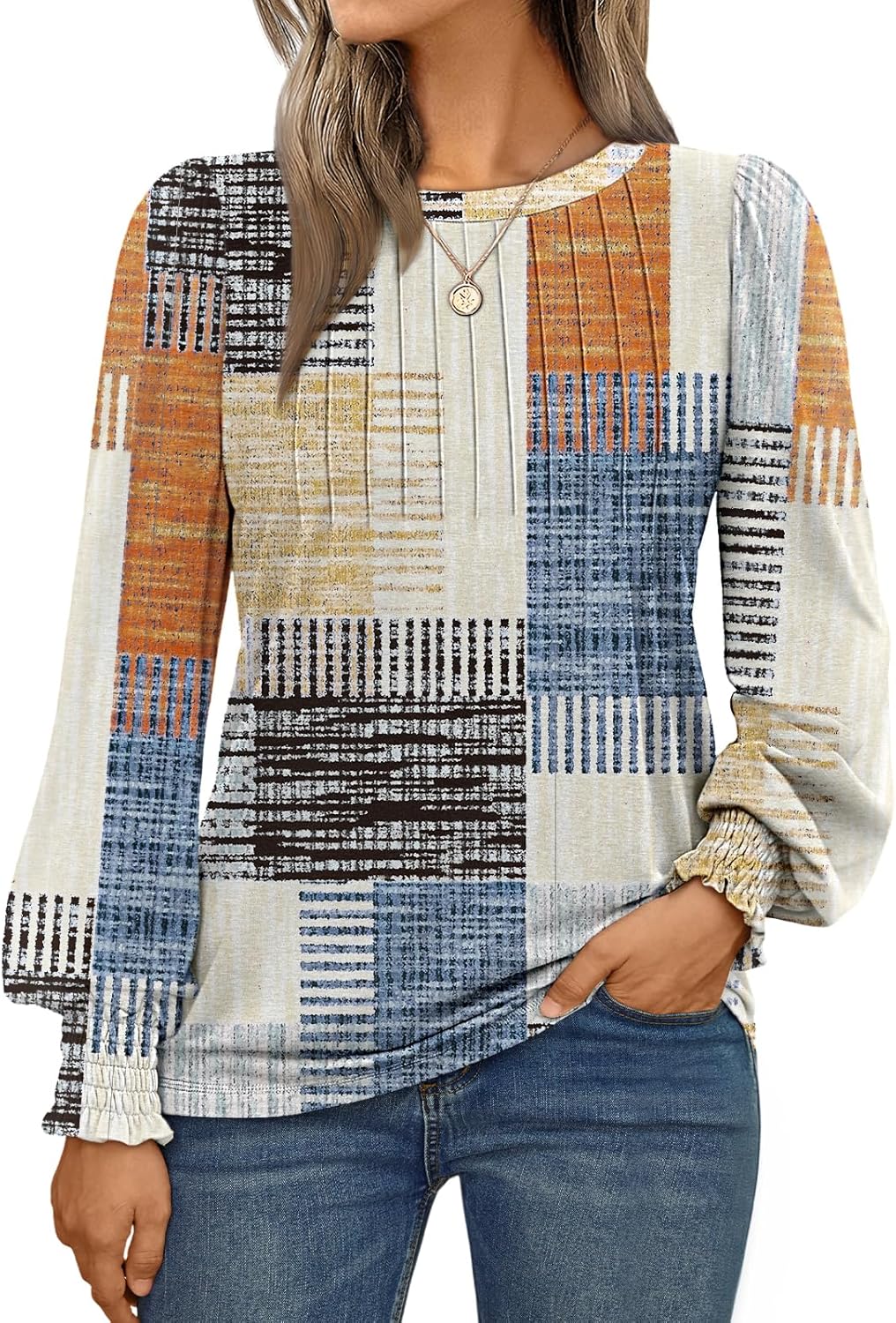 AUTOMET Long Sleeve Shirts Womens Pleated Business Casual Blouses with Smocked Cuffs