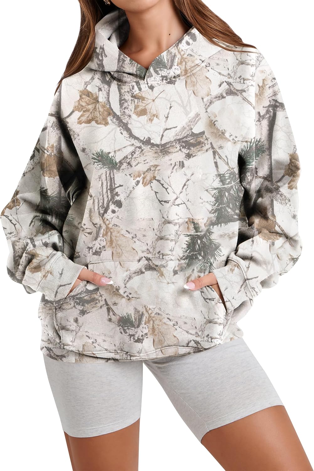 Camo Hoodie Womens Maple Leaf Fleece Hooded Sweatshirt Oversized Camouflage Hoodies For Women Trendy