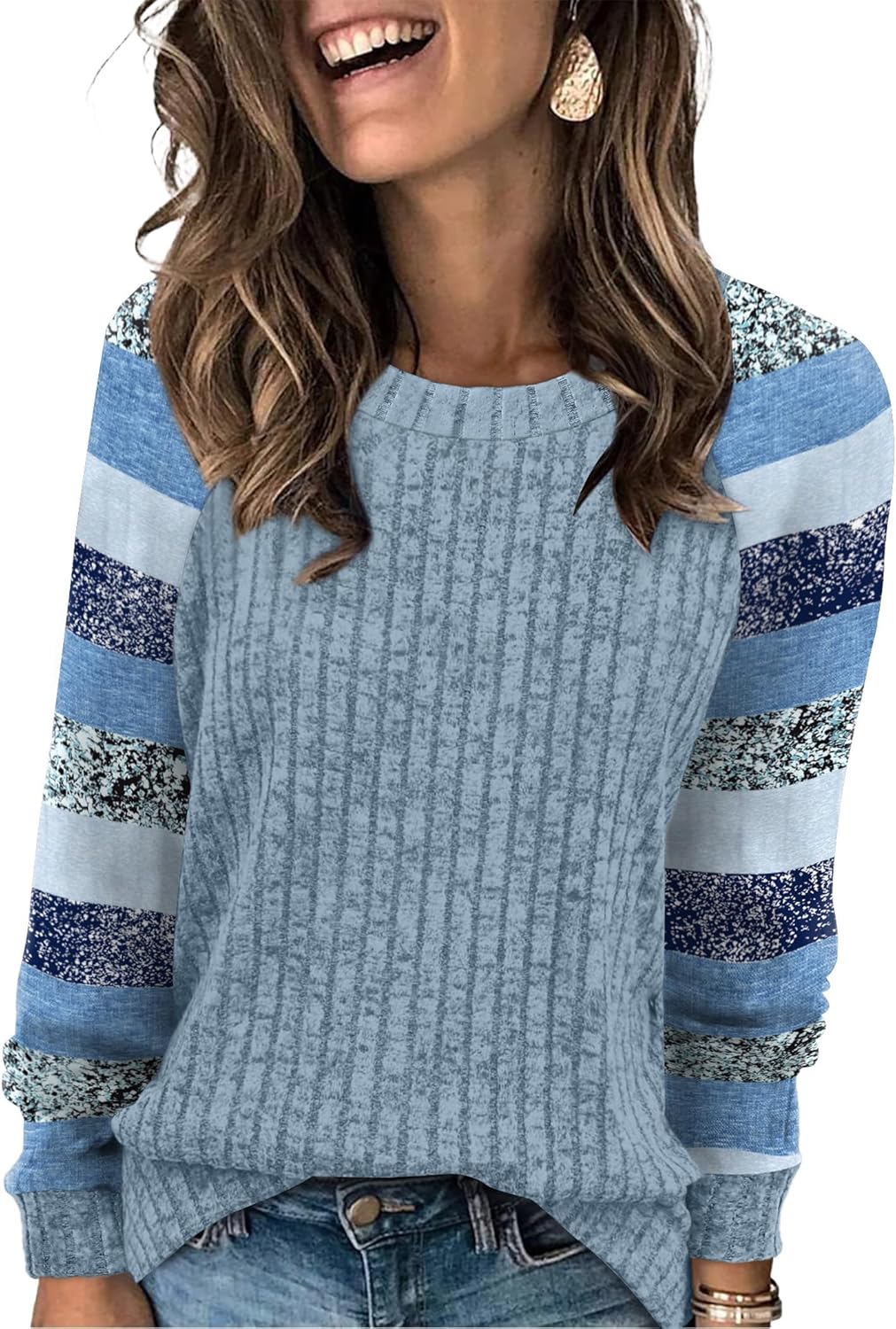 WIHOLL Long Sleeve Shirts for Women Lightweight Sweaters Fall Outfits 2025 Color Block Winter Clothing Dressy Casual Soft