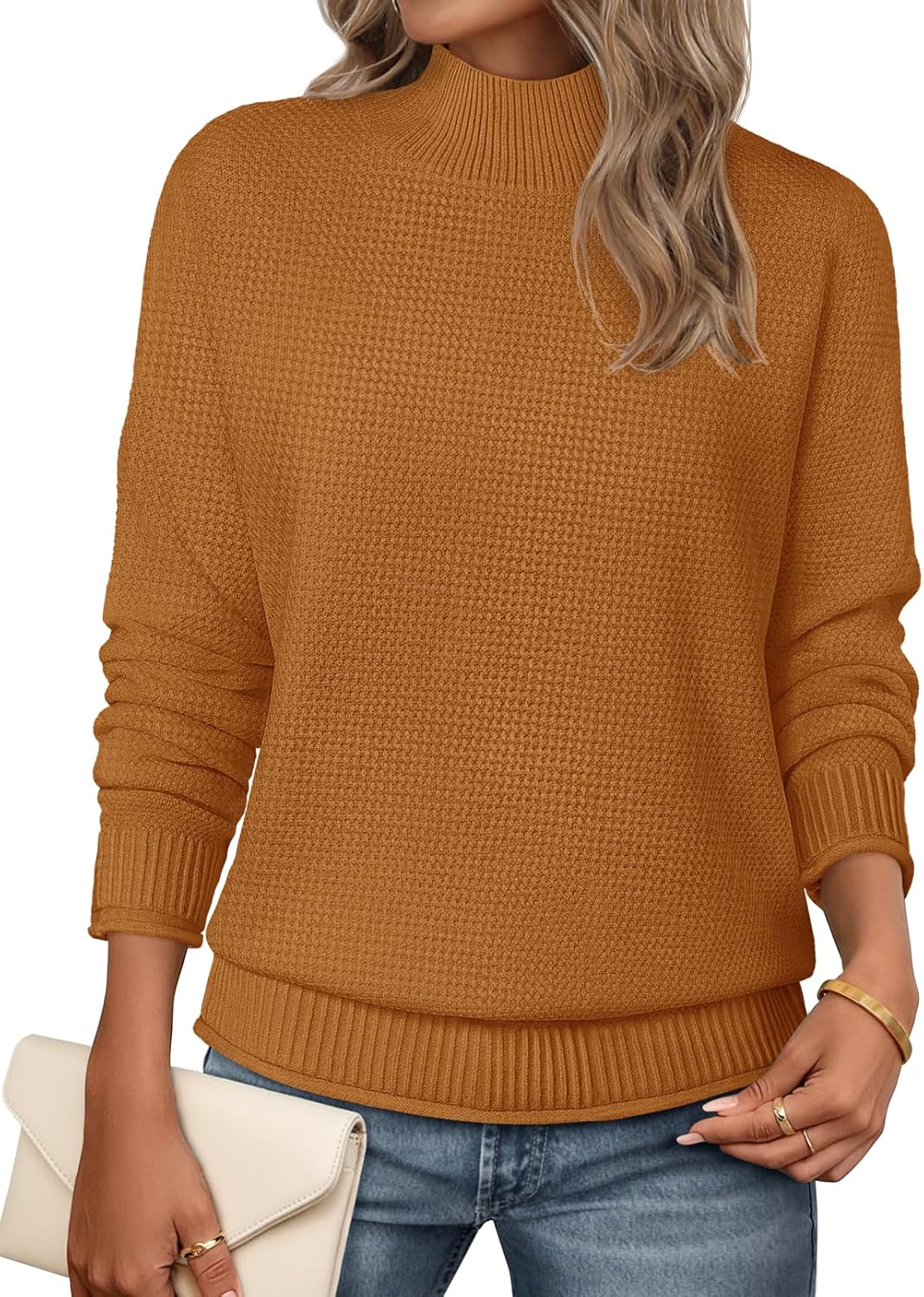MEROKEETY Women's Turtleneck Long Sleeve Sweater 2025 Fall Cozy Knit Loose Casual Trendy Pullover Tops Winter Clothes