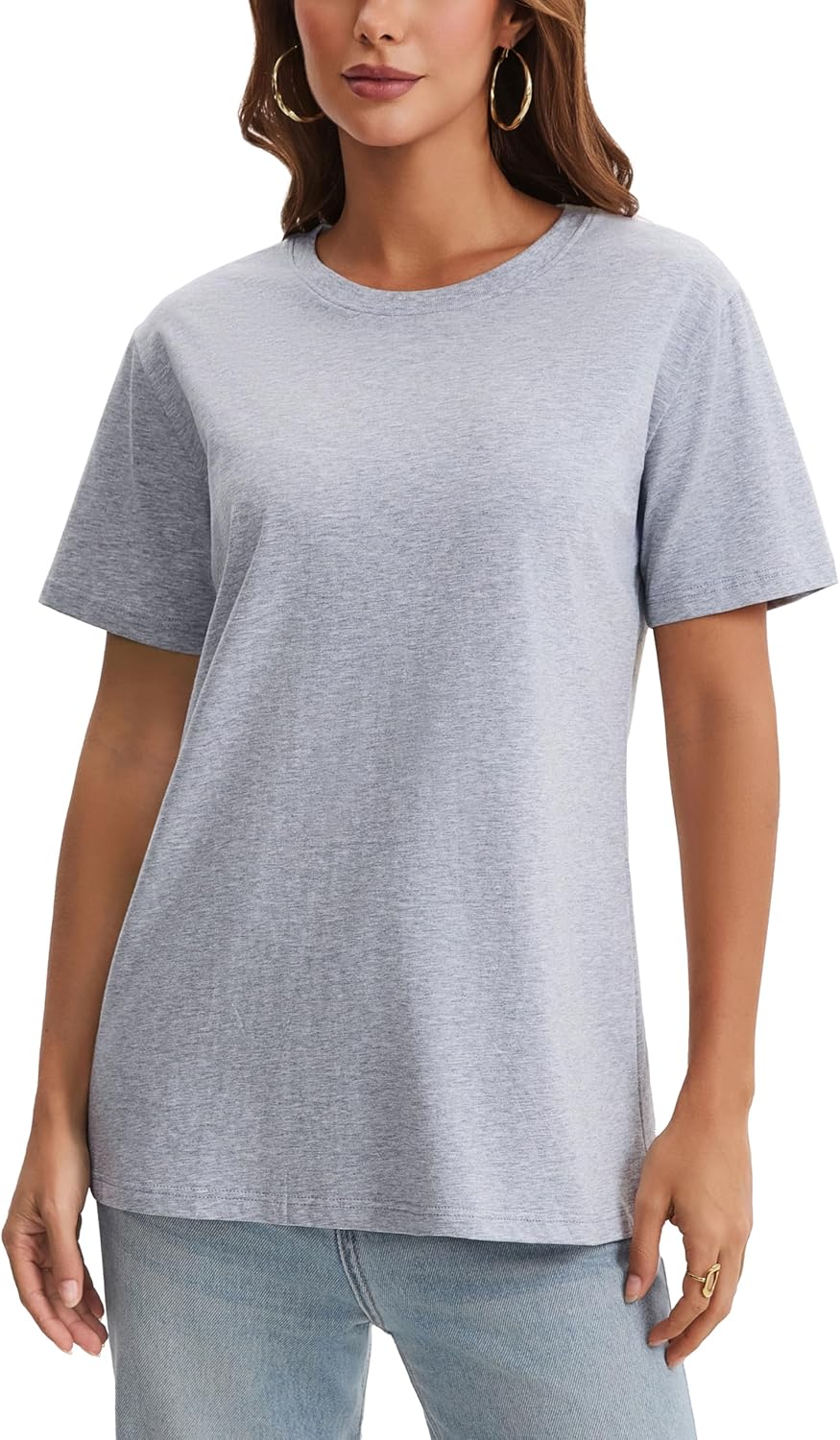 Cotton Basic T Shirts for Women,Crew Neck Short Sleeve Summer Shirts,Solid Loose Fit Tshirt, Plain Workout Tops, Undershirts