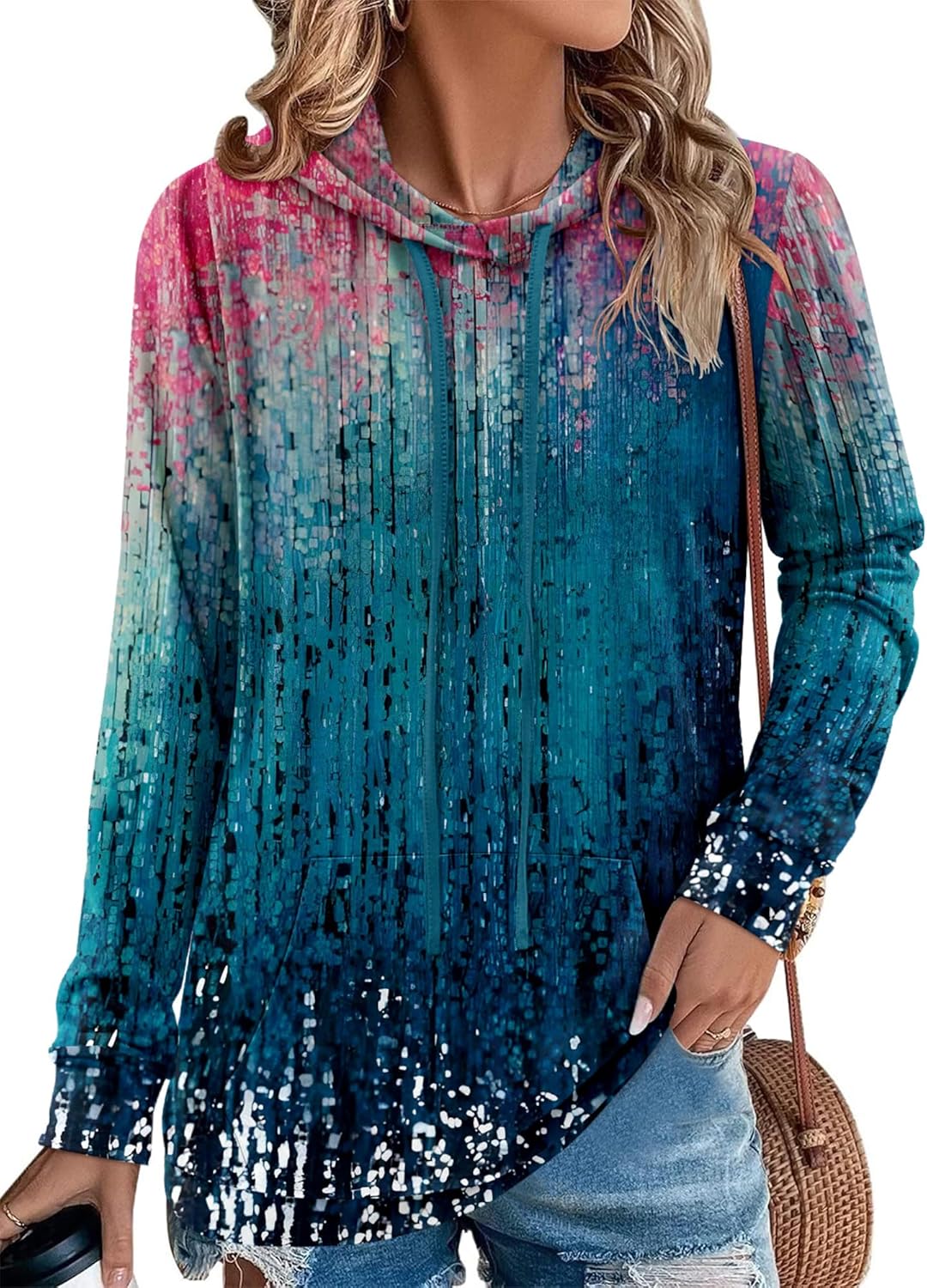 Angerella Hoodies for Women Camo Leopard Print Tops Pullover Hooded Sweatshirt Drawstring with Pocket