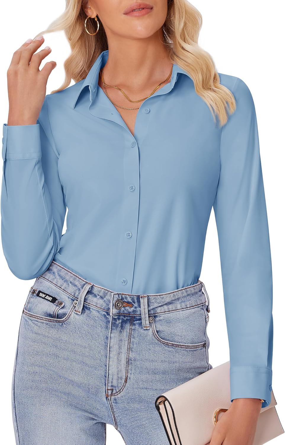 siliteelon Button Down Shirts for Women Slim fit Long Sleeve Stretch Dress Shirts Work Shirt Wrinkle Free Office Blouses
