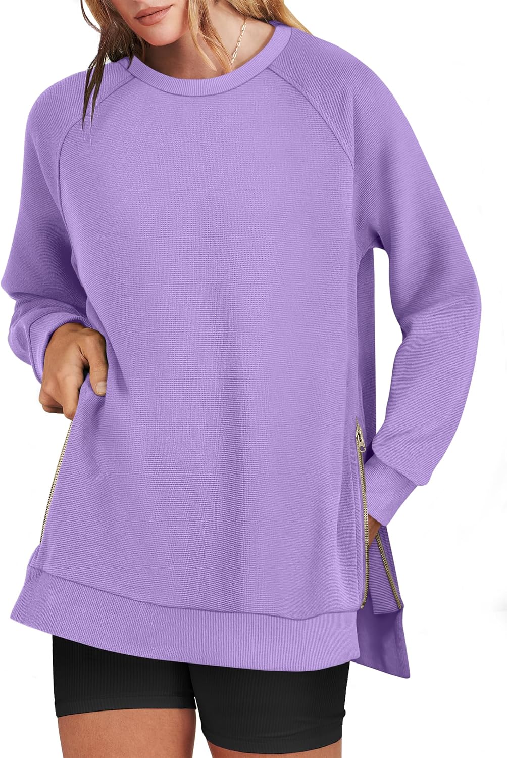 ANRABESS Women's Oversized Sweatshirts Crewneck Long Sleeve Tunic Pullover Shirts Side Zipper Hoodies 2025 Fall Clothes