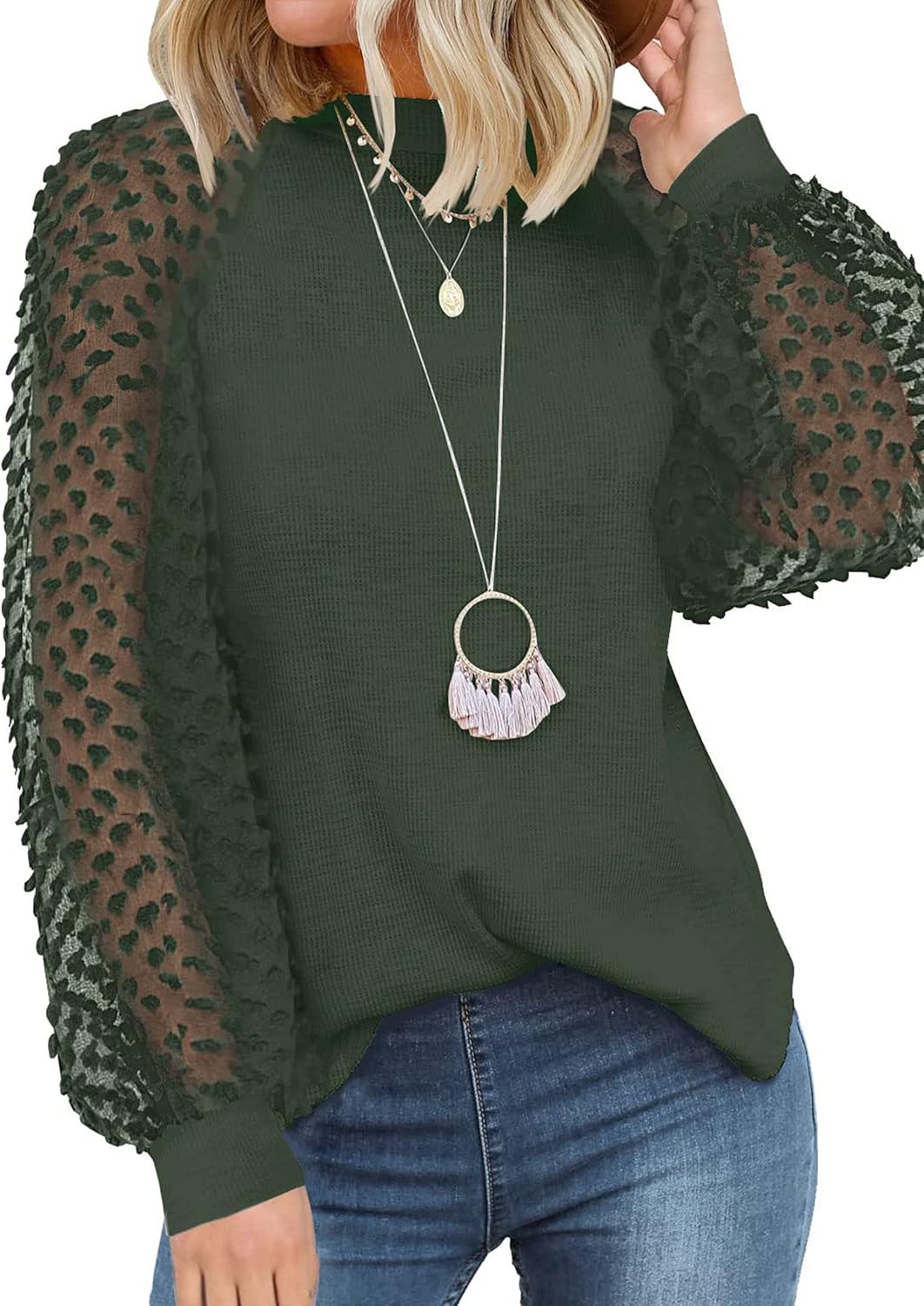 MIHOLL Women’s Long Sleeve Tops Lace Casual Loose Blouses T Shirts