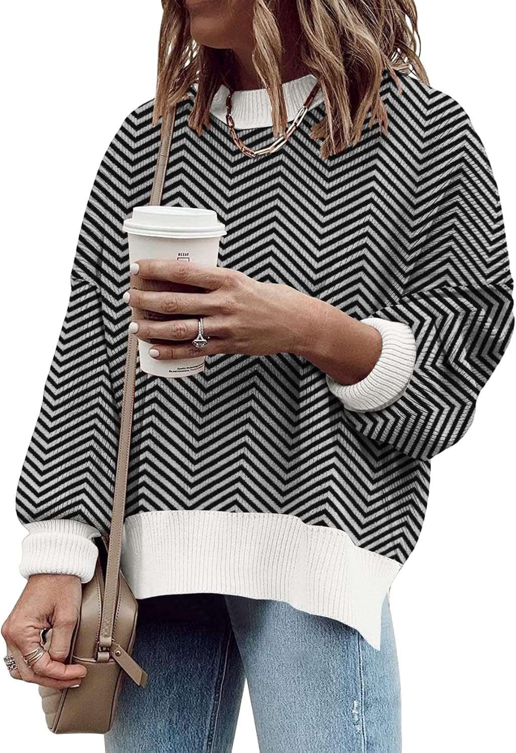 ETCYY Womens Oversized Sweaters Fall 2025 Fashion Clothes Trendy Batwing Sleeve Colorblock Striped Knit Pullover Tops