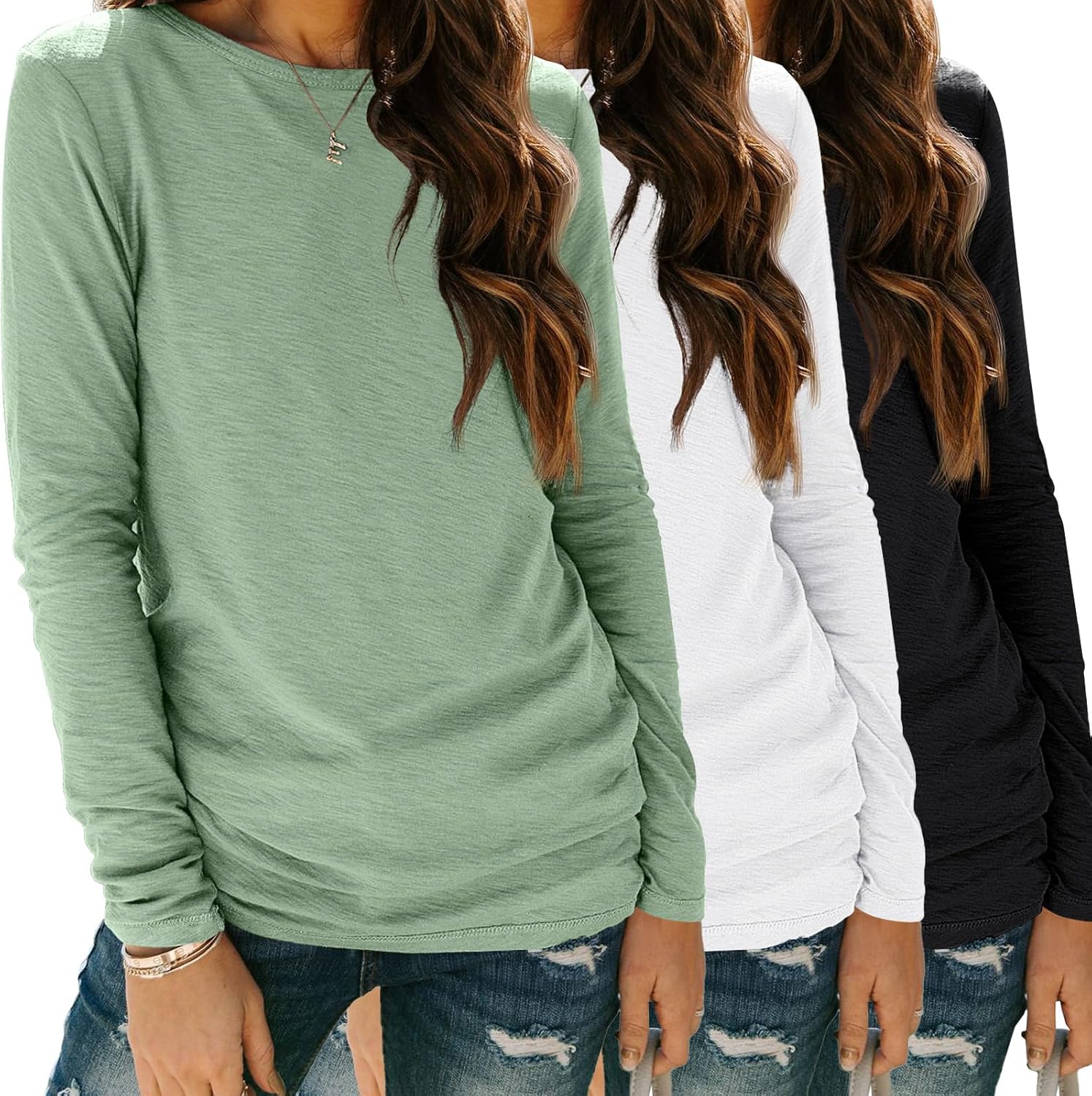 SUNBS Womens 3 Packs Long Sleeve Shirts Loose Fit Fall Tops Fashion Clothes 2025 Basic Workout Tees School Teacher Outfits