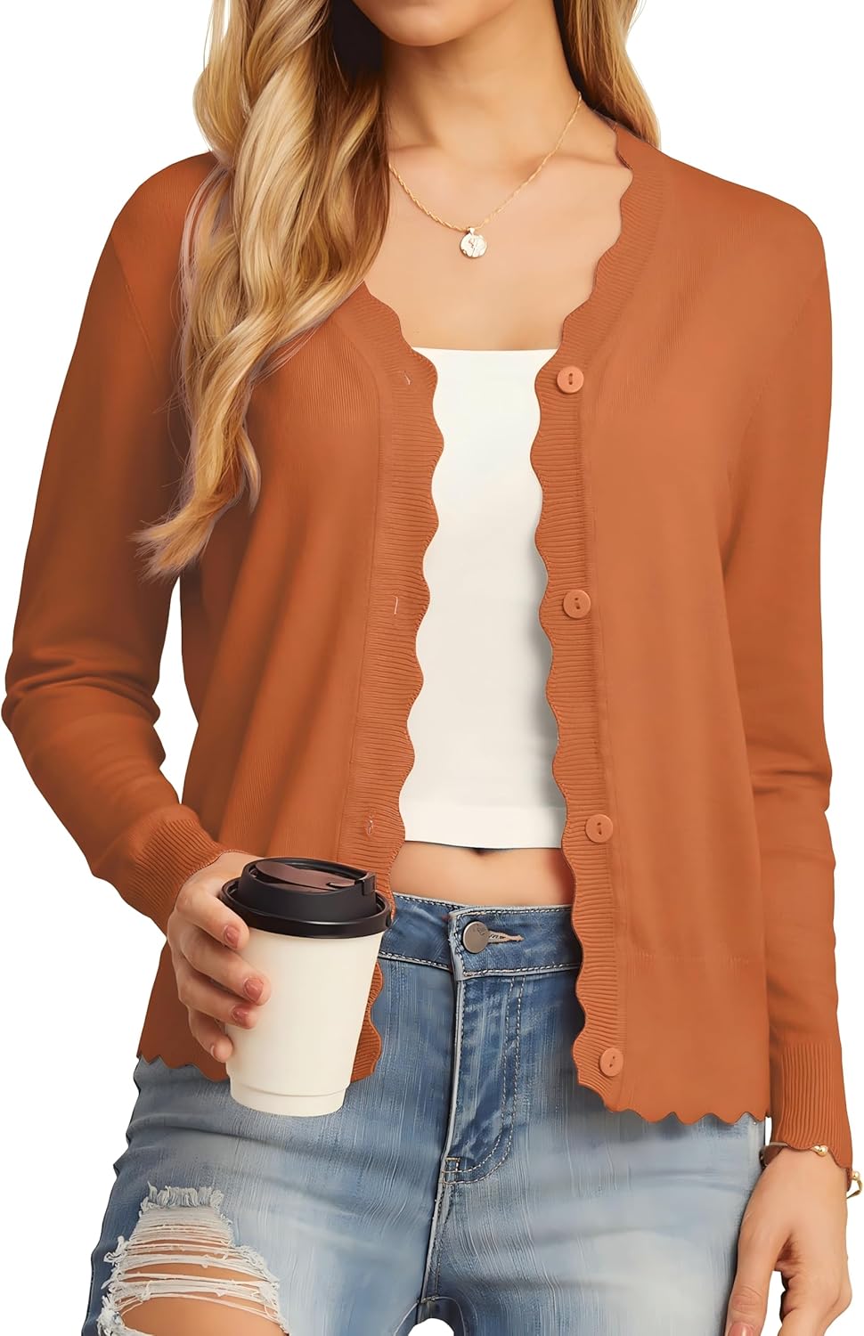 GRECERELLE Women's Long Sleeve V-Neck Button Down Cardigan Knit Shrugs Sweater