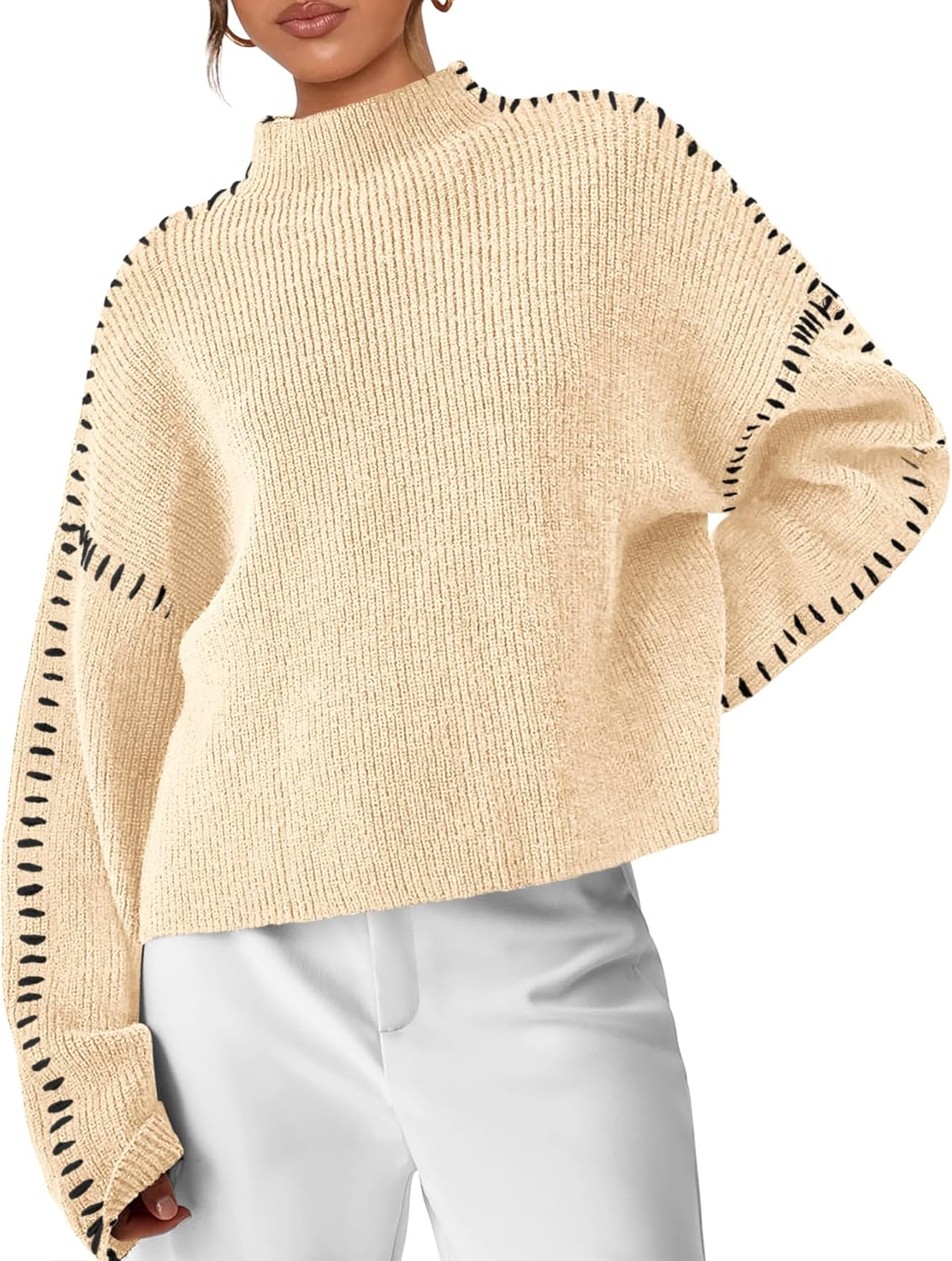 PRETTYGARDEN Women's Chunky Knit Sweaters 2025 Fall Long Sleeve Mock Neck Oversized Pullover Tops Winter Fashion Clothes
