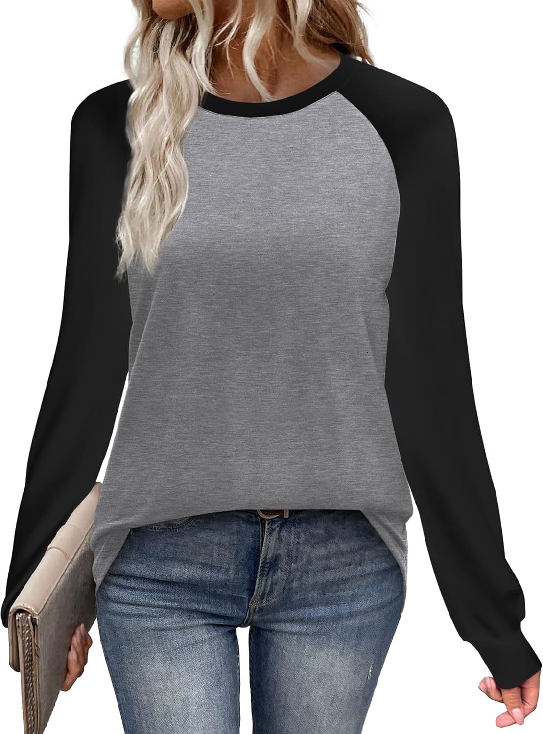 WIHOLL Long Sleeve Shirts for Women Color Block Raglan Tops Casual Crewneck Basic Tees Fall Clothes 2025 Fashion