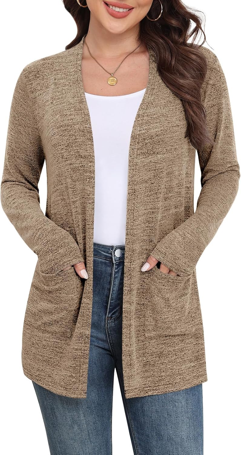 Yincro Womens Lightweight Cardigan Long Sleeve Open Front Casual Sweater Cardigans with Pockets