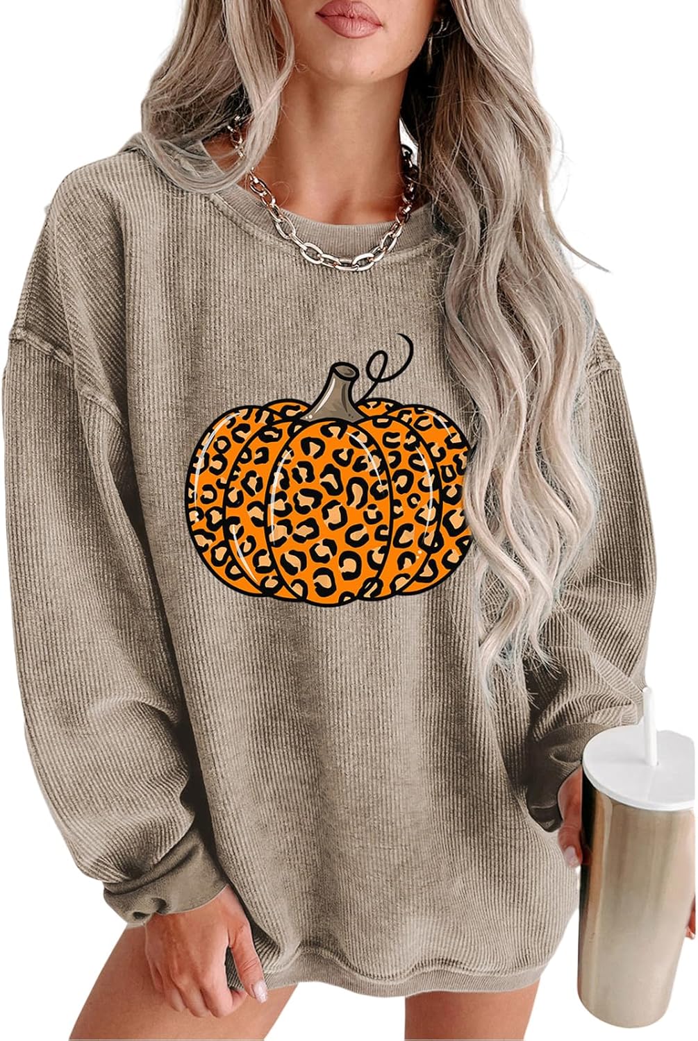 SELINK Womens Crewneck Oversized Corduroy Corded Sweatshirt Long Sleeve Casual Pullover Tops