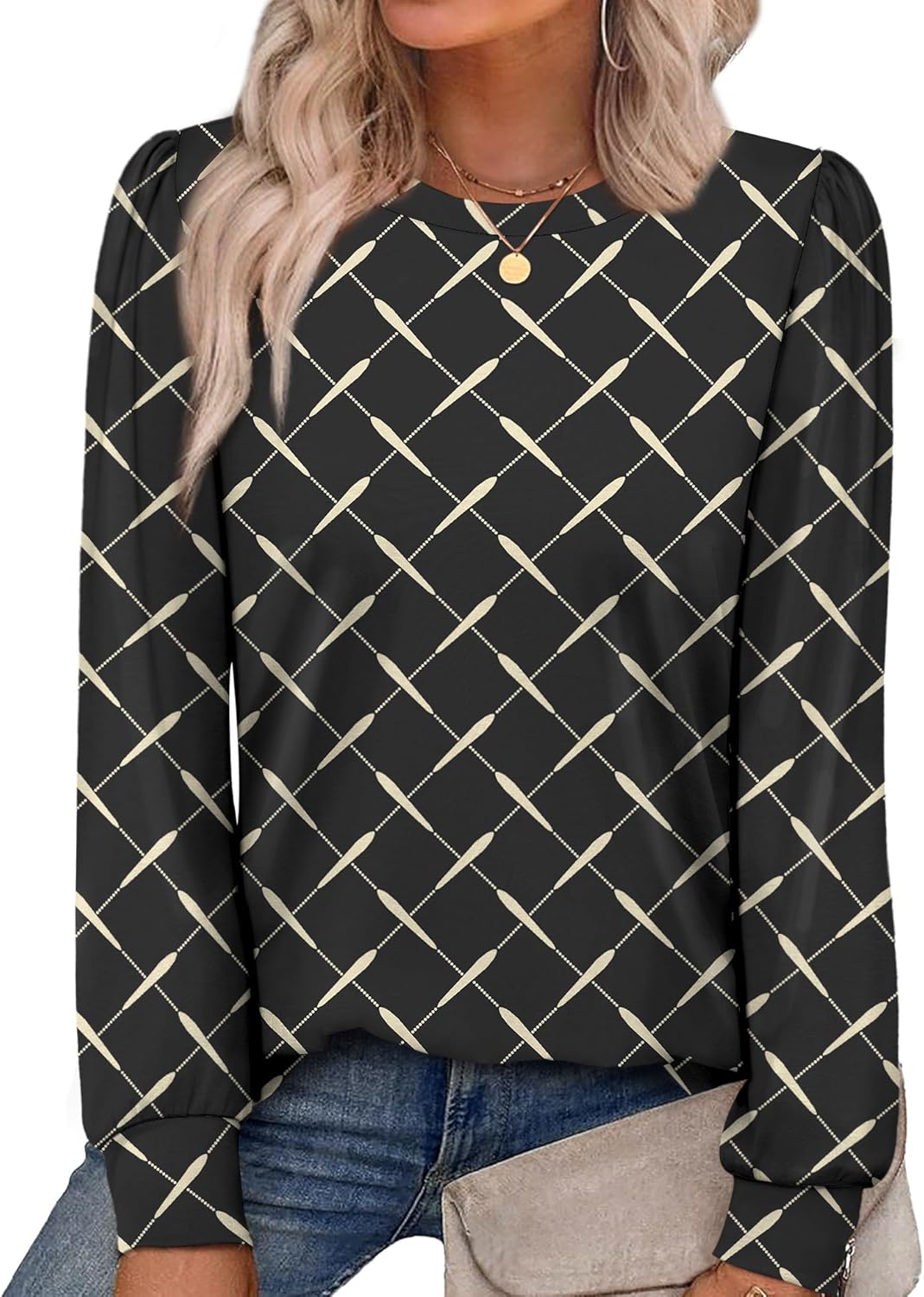 Alaroo Womens Long Sleeve Shirts 2025 Fall Tunic Tops Crewneck Blouses Print