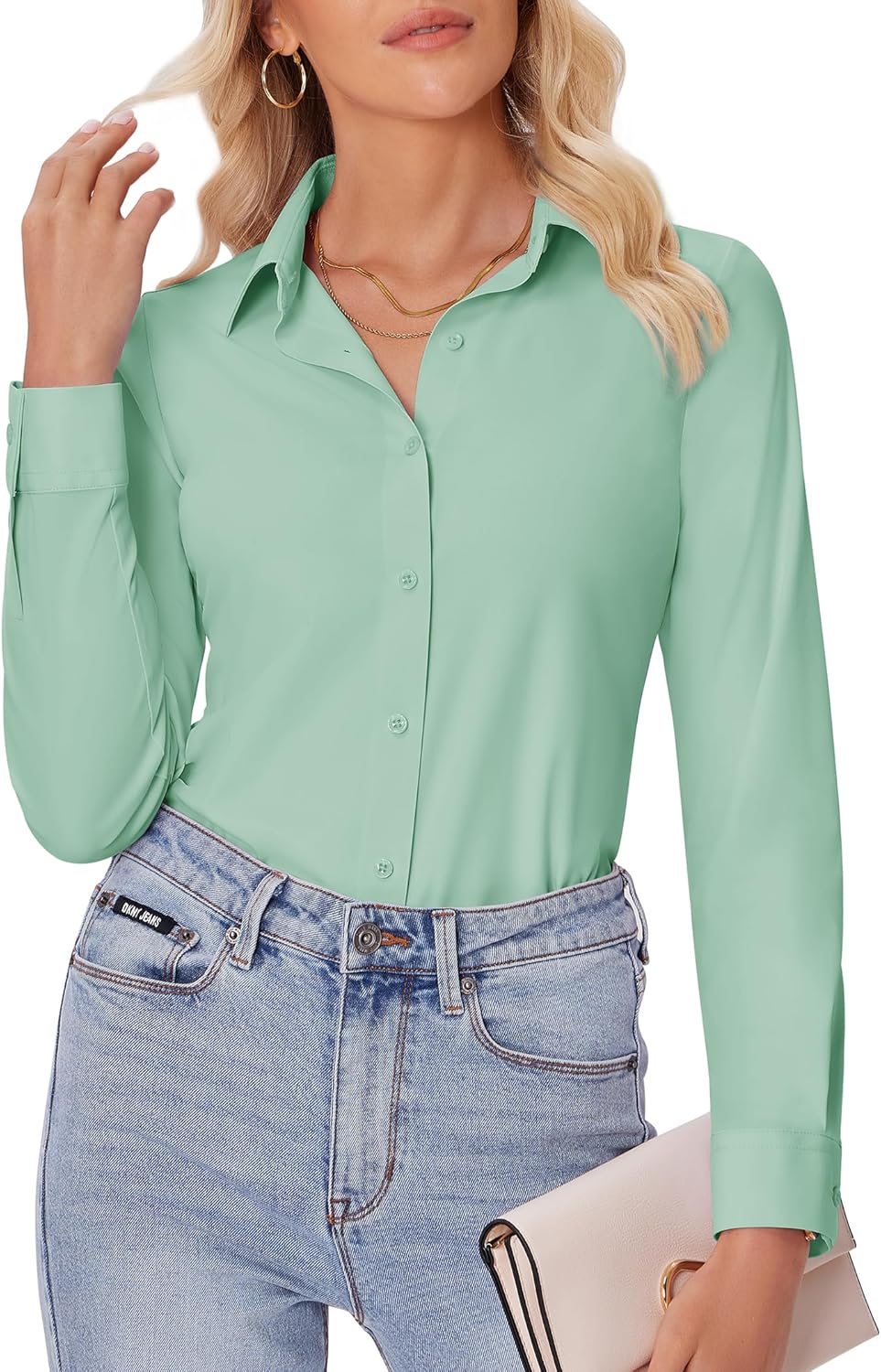 siliteelon Button Down Shirts for Women Slim fit Long Sleeve Stretch Dress Shirts Work Shirt Wrinkle Free Office Blouses