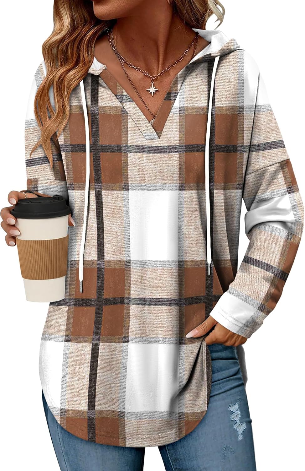 Angerella Womens Fashion Hoodies Pullover Oversized Sweatshirt Long SLeeve Drawstring Hooded Fall Shirts Loose Fit