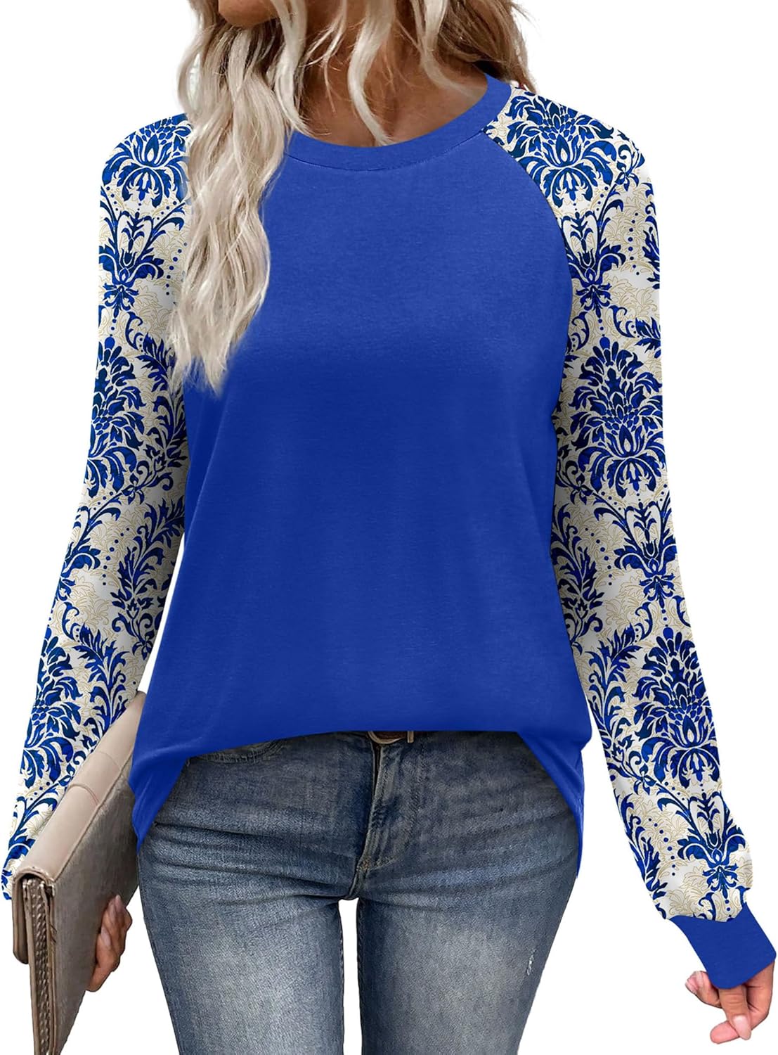 WIHOLL Long Sleeve Shirts for Women Color Block Raglan Tops Casual Crewneck Basic Tees Fall Clothes 2025 Fashion