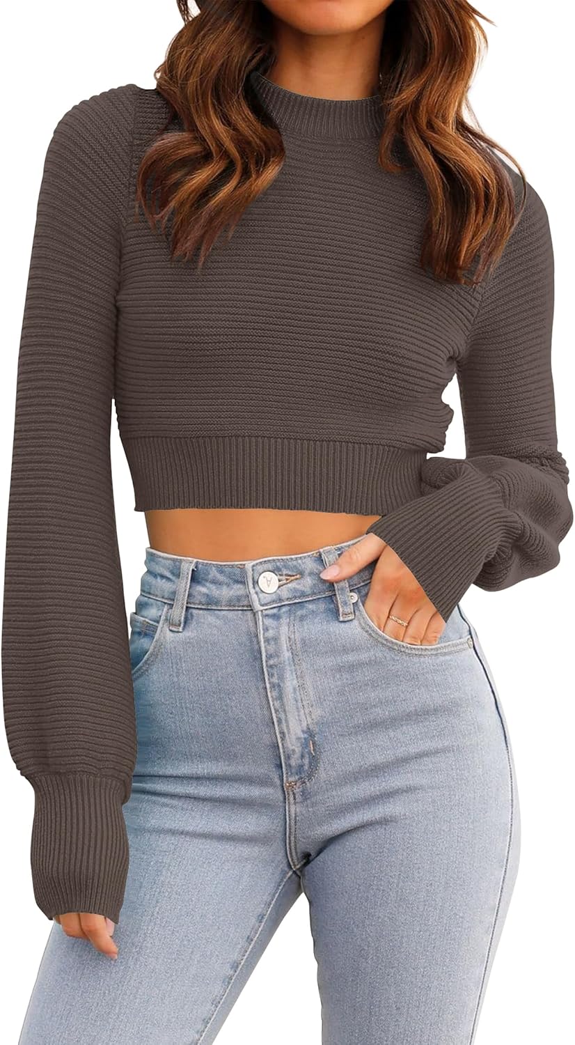 ZESICA Women's Fall Mock Neck Cropped Sweater Long Sleeve Soft Ribbed Knit Pullover Jumper Tops