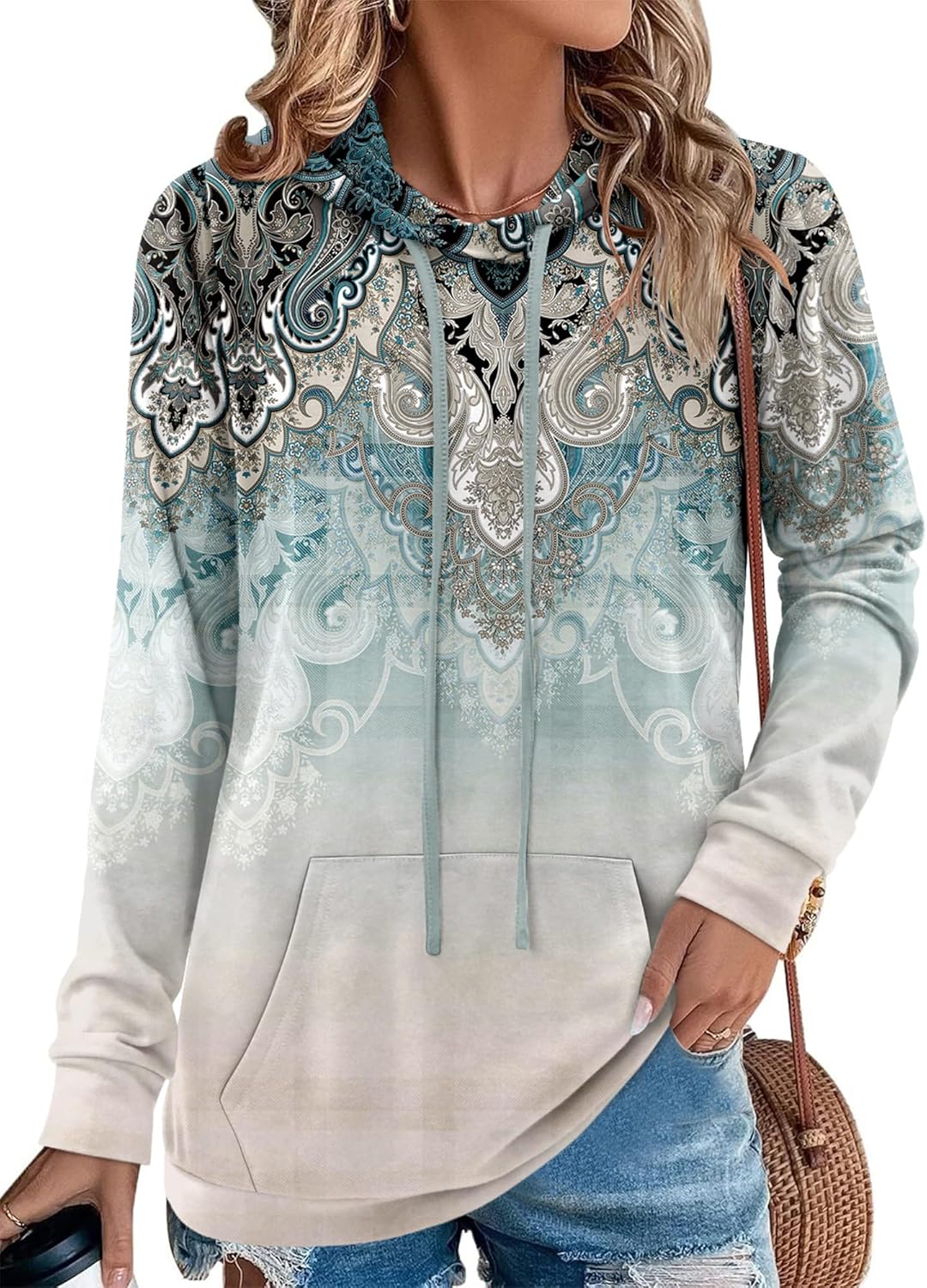 Angerella Hoodies for Women Camo Leopard Print Tops Pullover Hooded Sweatshirt Drawstring with Pocket