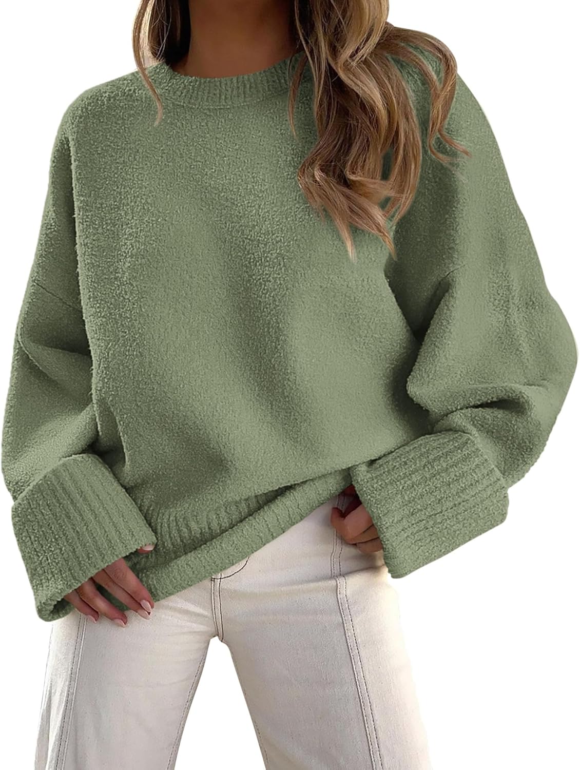 PRETTYGARDEN Women's Fall Oversized Sweaters Casual Crewneck Pullover Long Sleeve Fuzzy Chunky Knit Tops Blouse