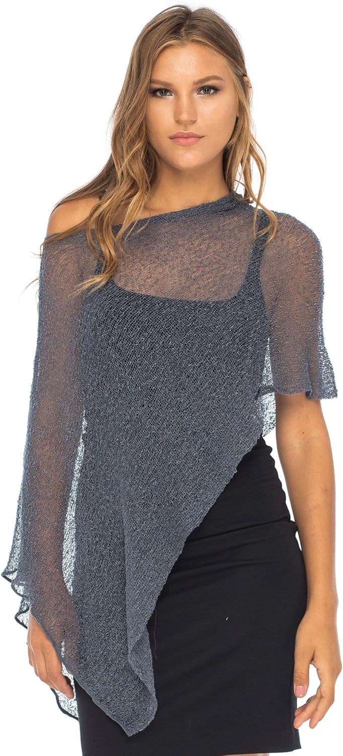 Back From Bali Womens Sheer Poncho Shrug Bolero, Lightweight Summer Shrug Pullover Sweater