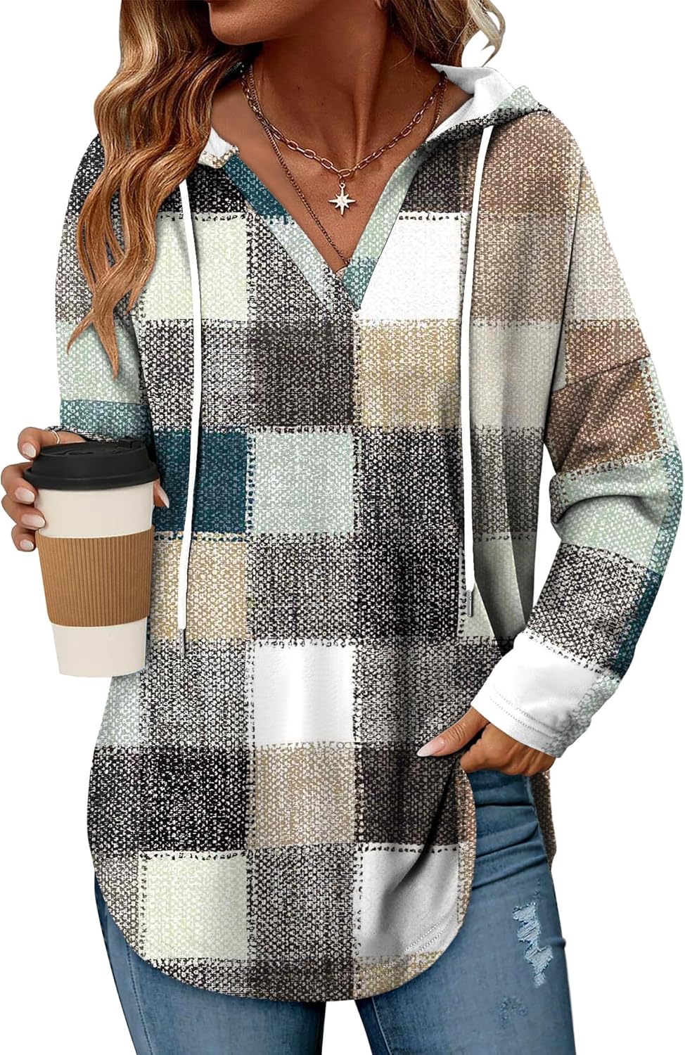 Angerella Womens Fashion Hoodies Pullover Oversized Sweatshirt Long SLeeve Drawstring Hooded Fall Shirts Loose Fit