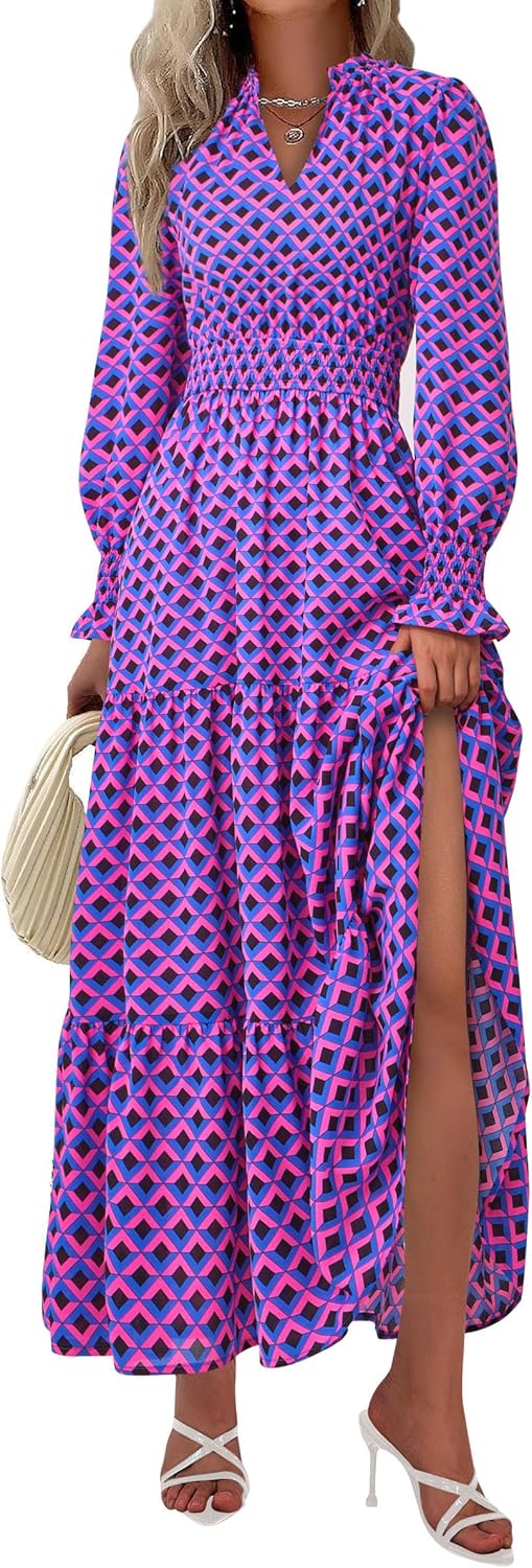 PRETTYGARDEN Women's Floral Maxi Dress 2025 Fall Long Sleeve V Neck Casual A Line Long Flowy Boho Party Dresses